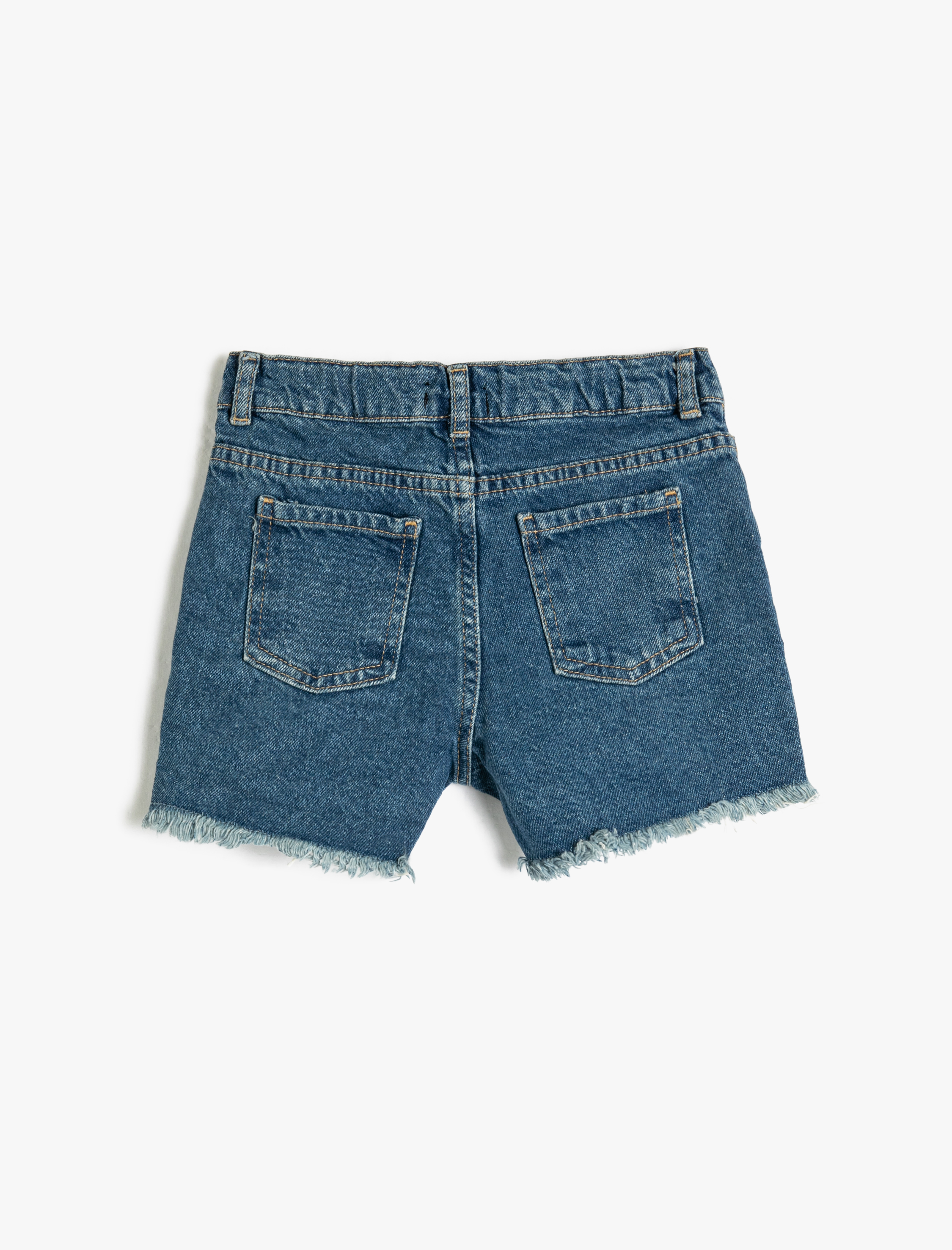 Kız Çocuk Kot Şort Destroylu Cepli Pamuklu Beli Ayarlanabilir Lastikli