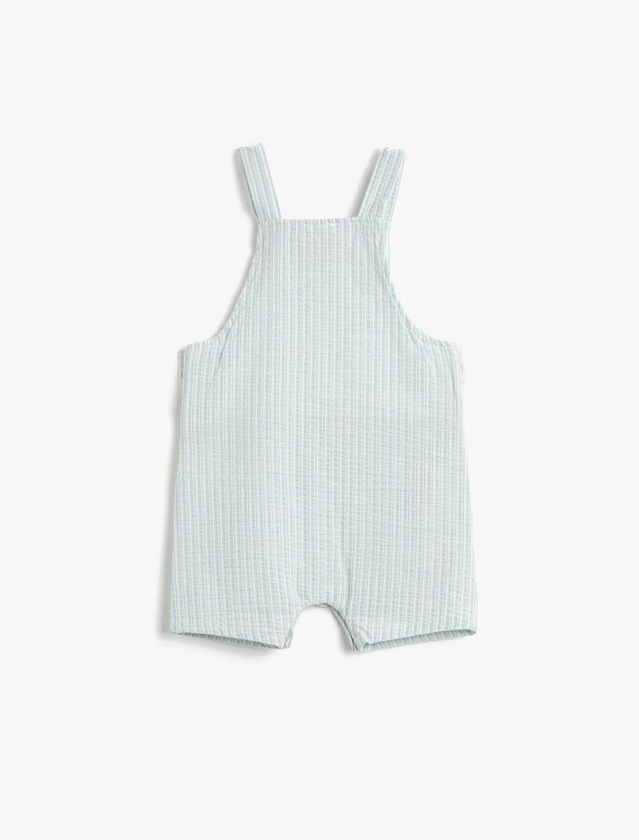 Erkek Bebek Tulum Kısa Askılı Pamuklu Cep Detaylı Çıtçıt Kapamalı