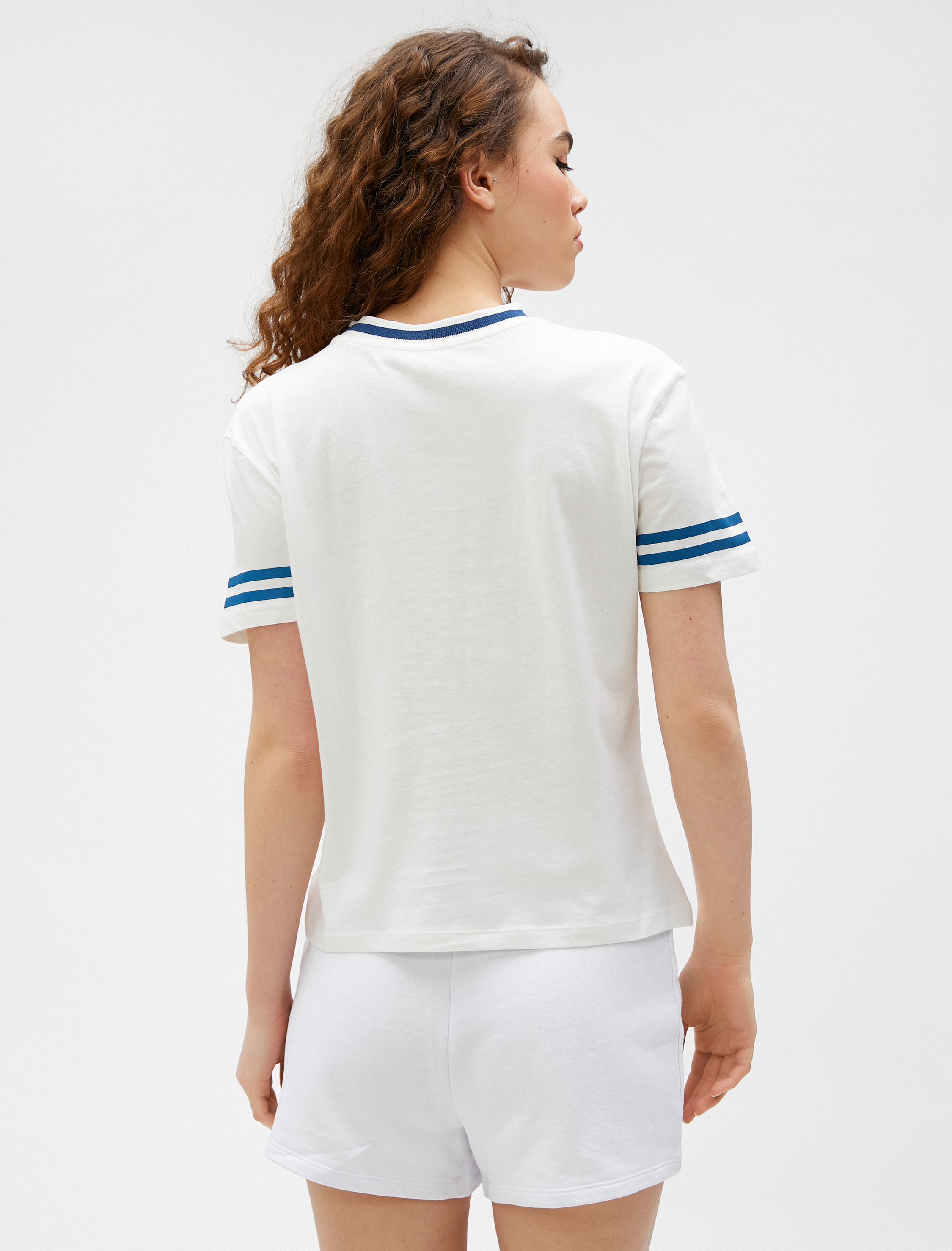   Kolej Baskılı Tişört Kısa Kollu Bisiklet Yaka Pamuklu