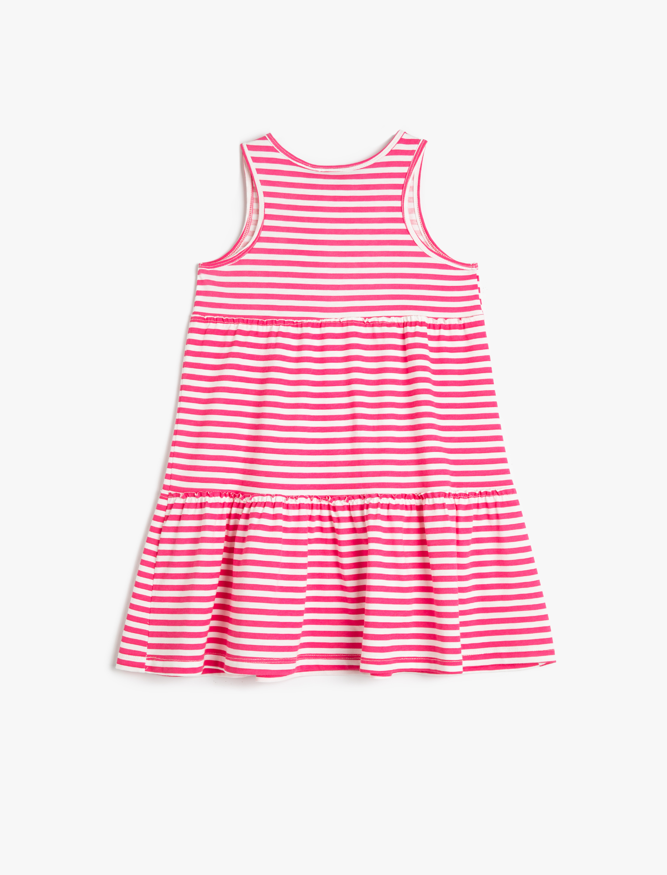  Kız Çocuk Penye Elbise Kolsuz Yuvarlak Yaka Aplike Detaylı Pamuklu