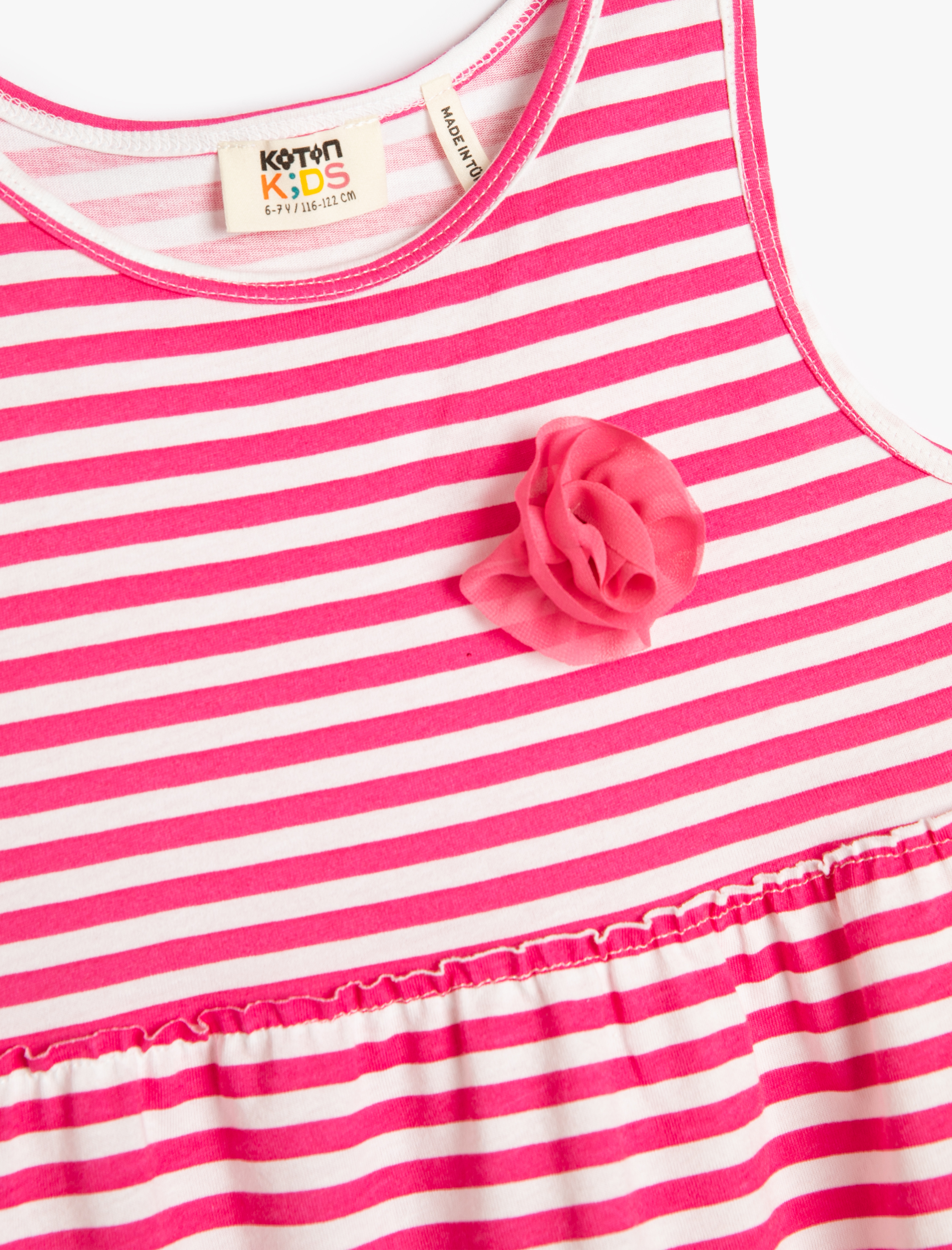  Kız Çocuk Penye Elbise Kolsuz Yuvarlak Yaka Aplike Detaylı Pamuklu