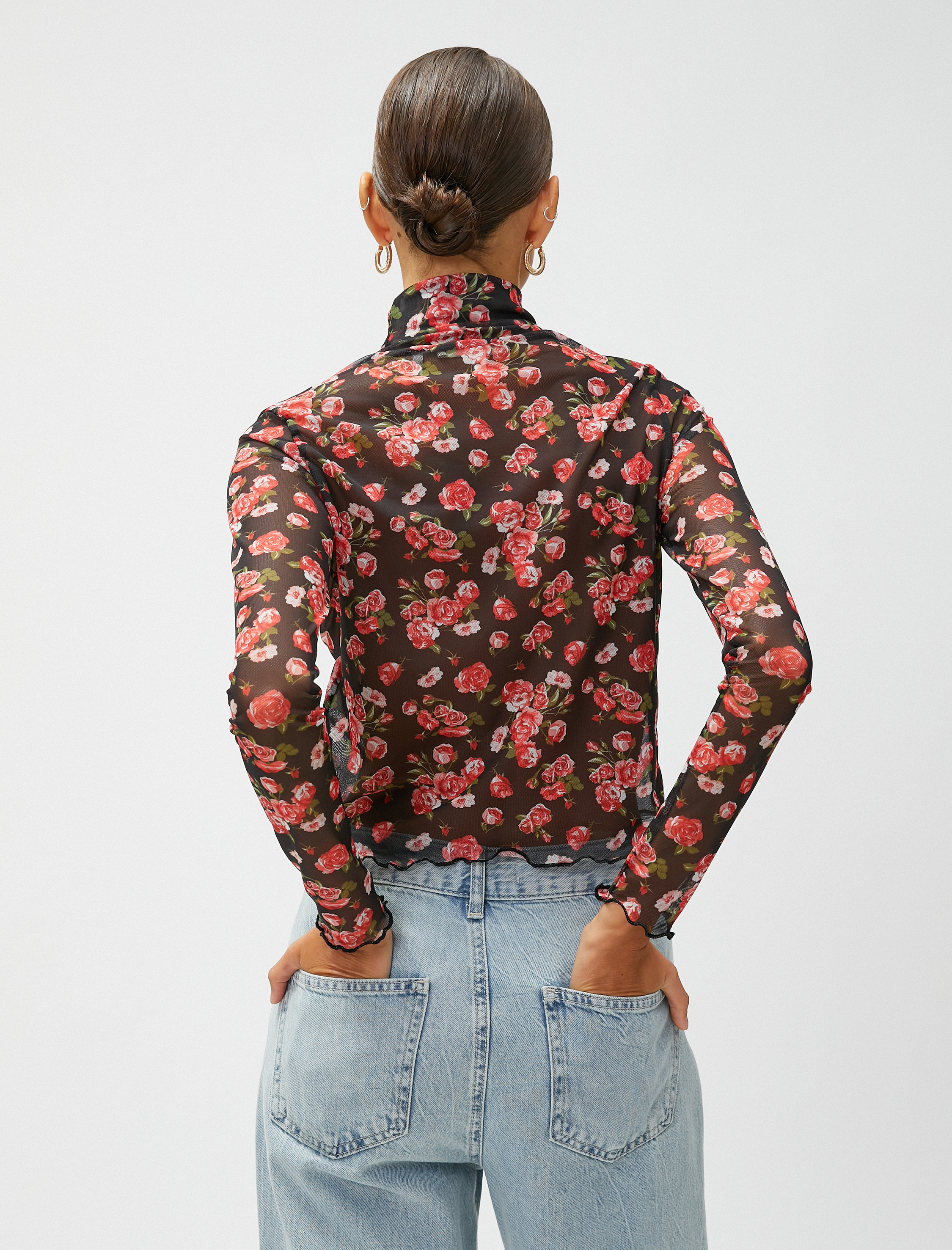   Crop Çiçekli Transparan Tişört