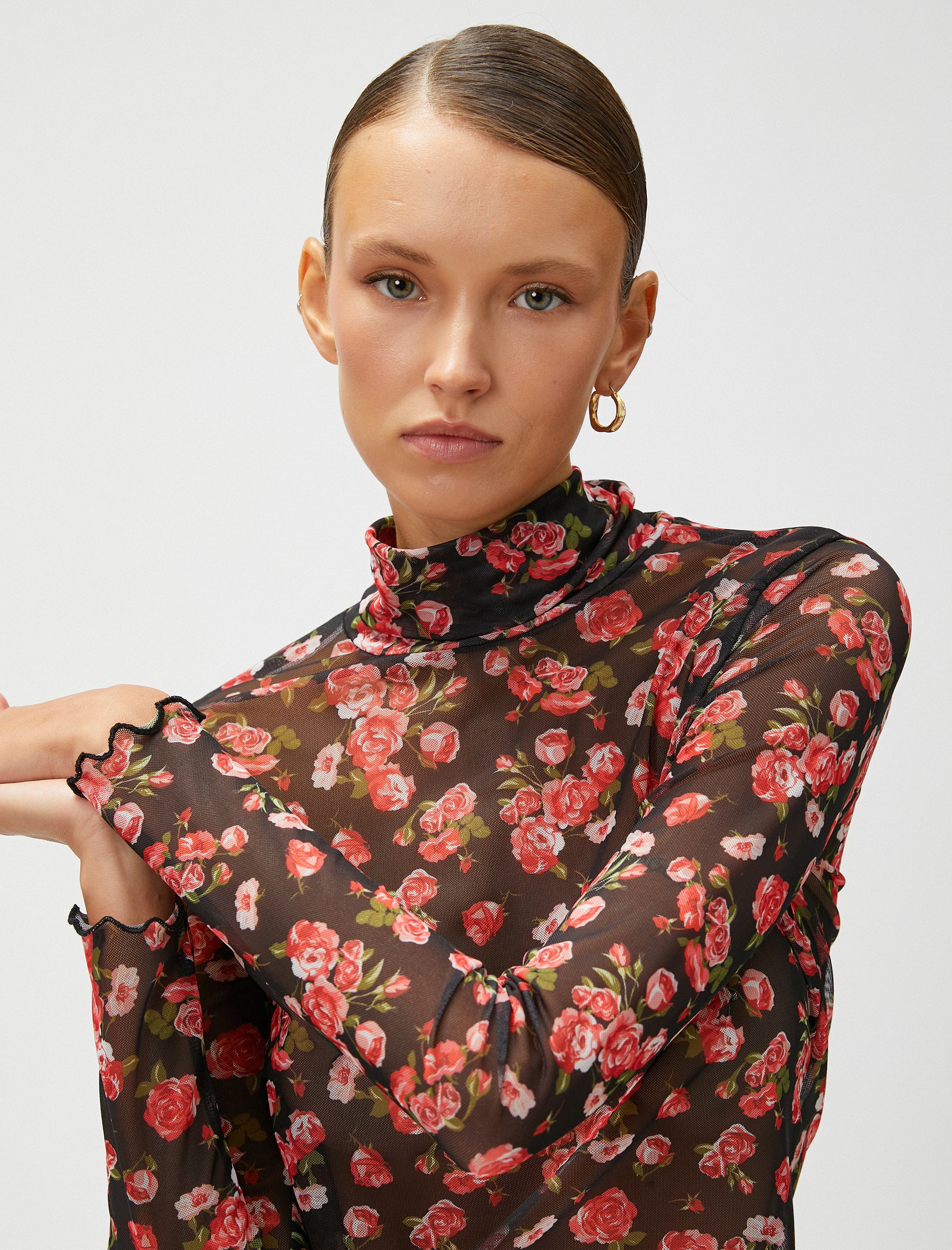   Crop Çiçekli Transparan Tişört