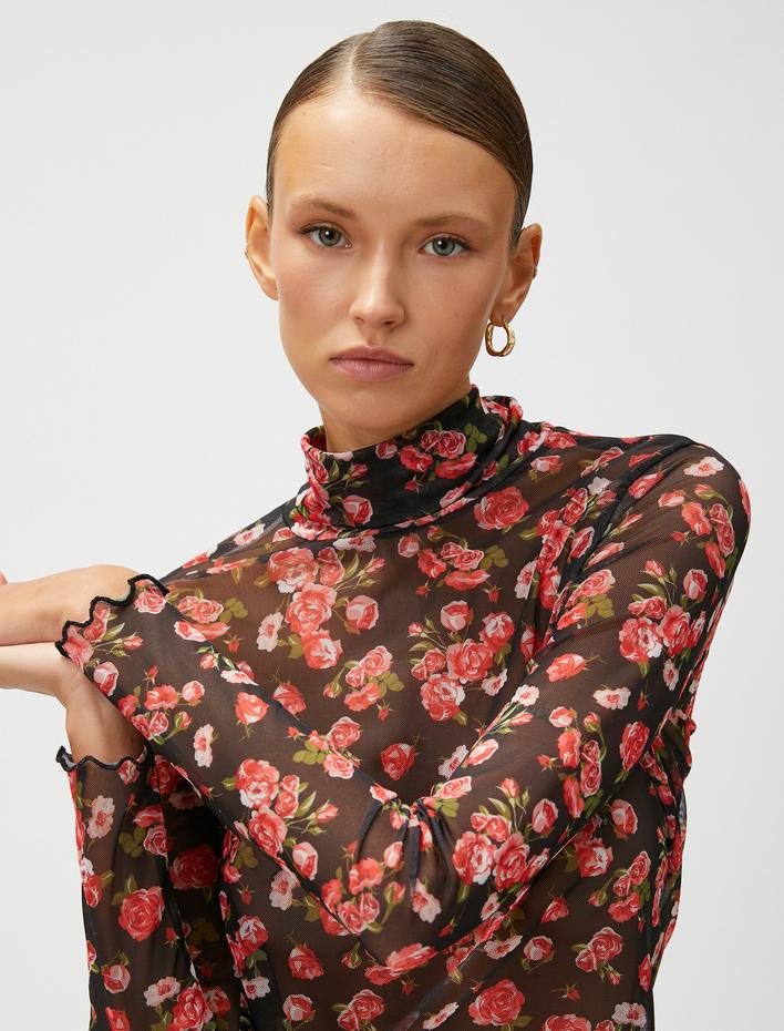  Crop Çiçekli Transparan Tişört