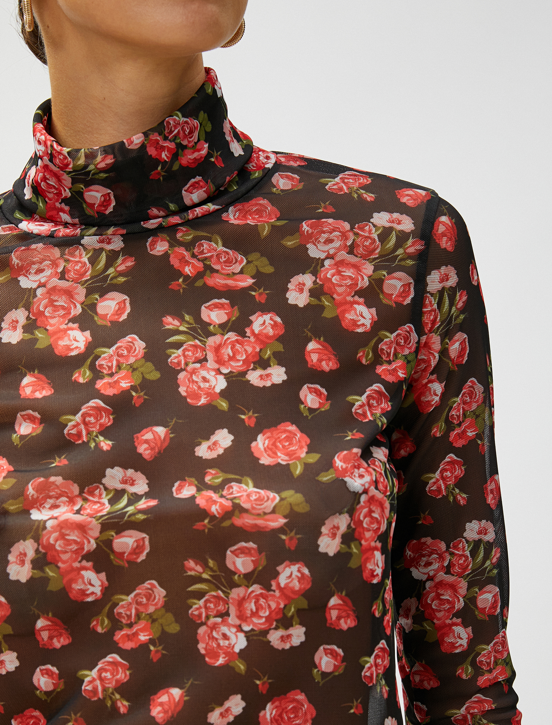   Crop Çiçekli Transparan Tişört