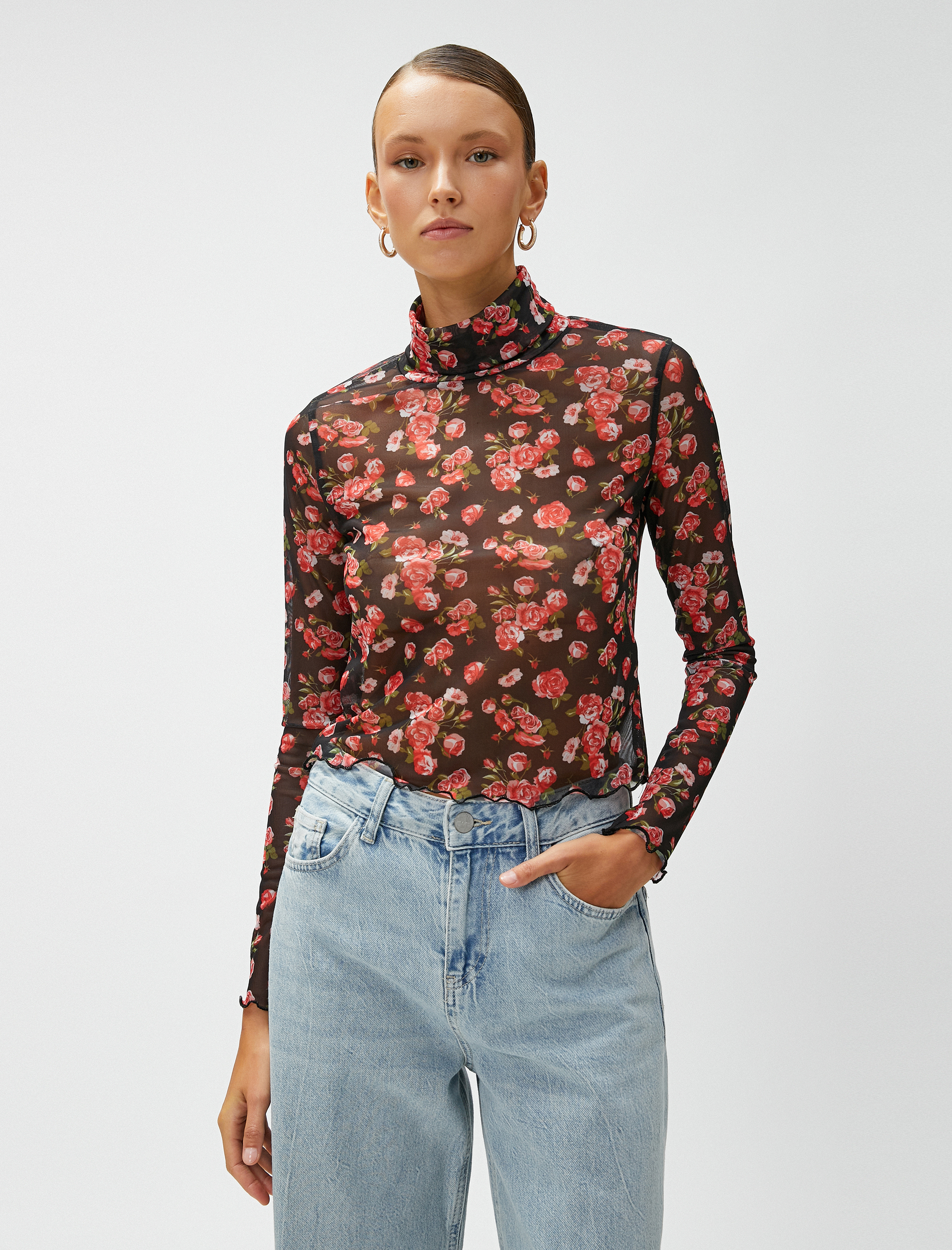   Crop Çiçekli Transparan Tişört