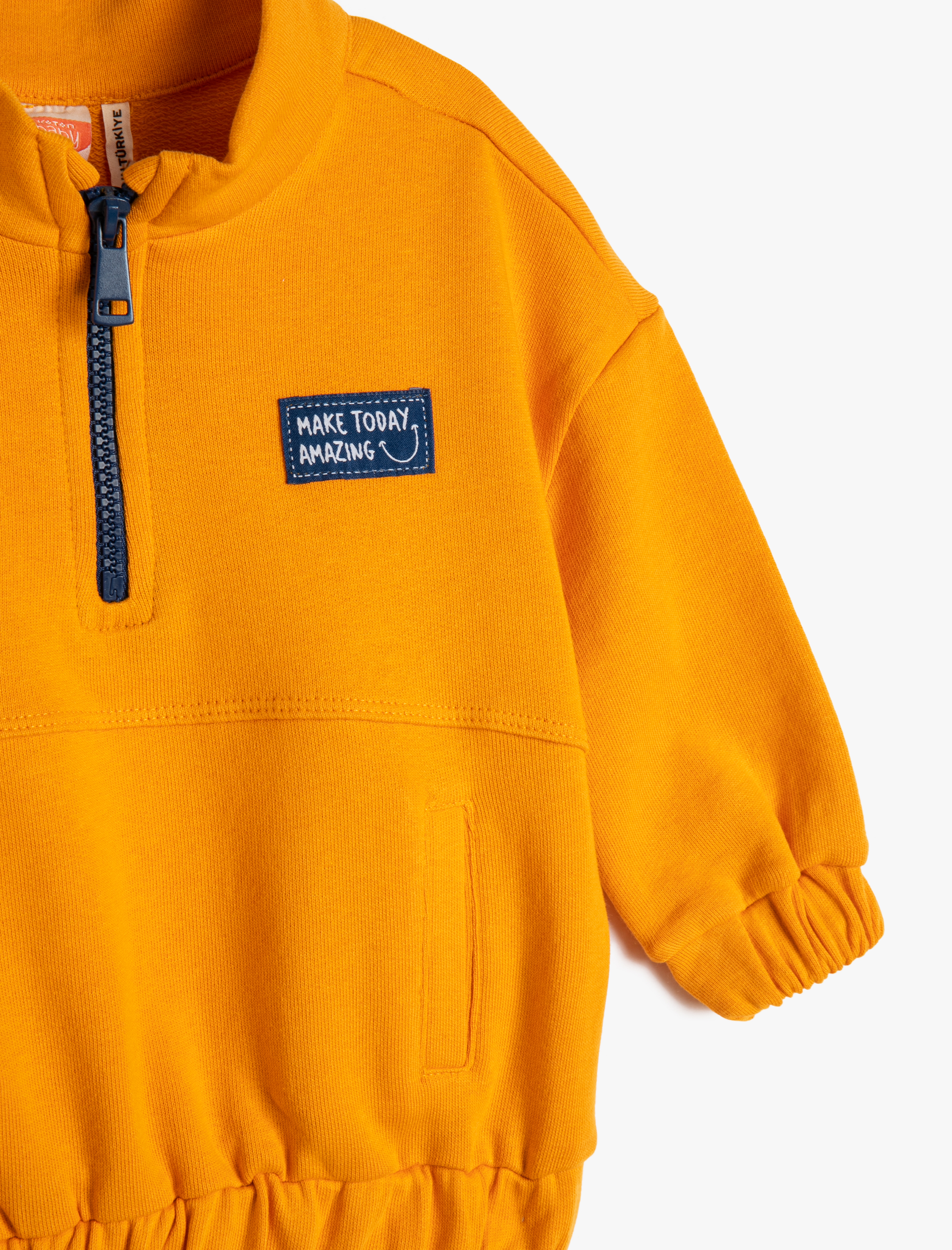  Erkek Bebek Sweatshirt Dik Yaka Fermuarlı Pamuklu Cepli
