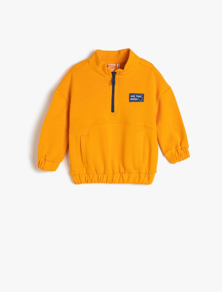 Erkek Bebek Sweatshirt Dik Yaka Fermuarlı Pamuklu Cepli
