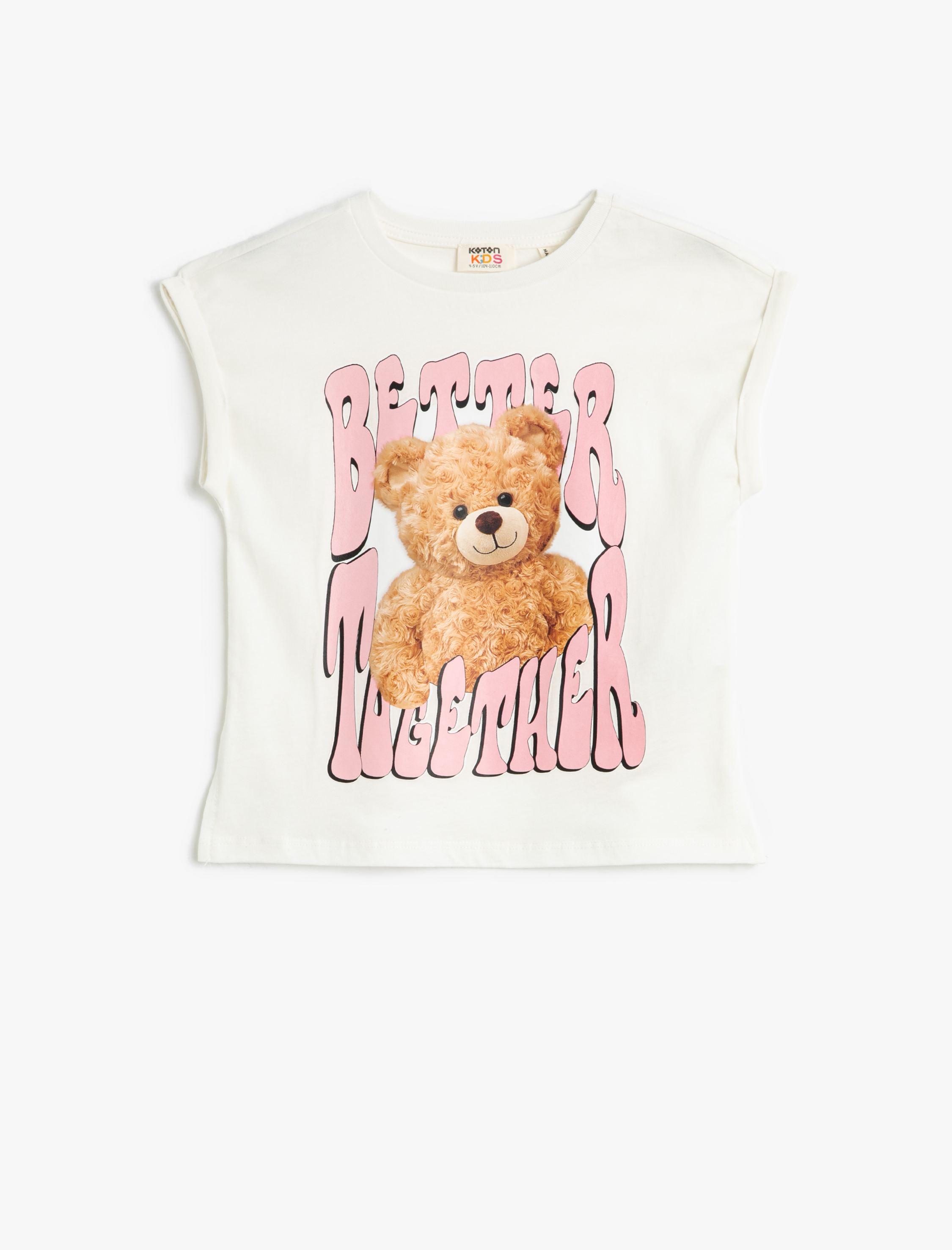  Kız Çocuk Tişört Kısa Kollu Bisiklet Yaka Ayıcık Baskılı Pamuklu