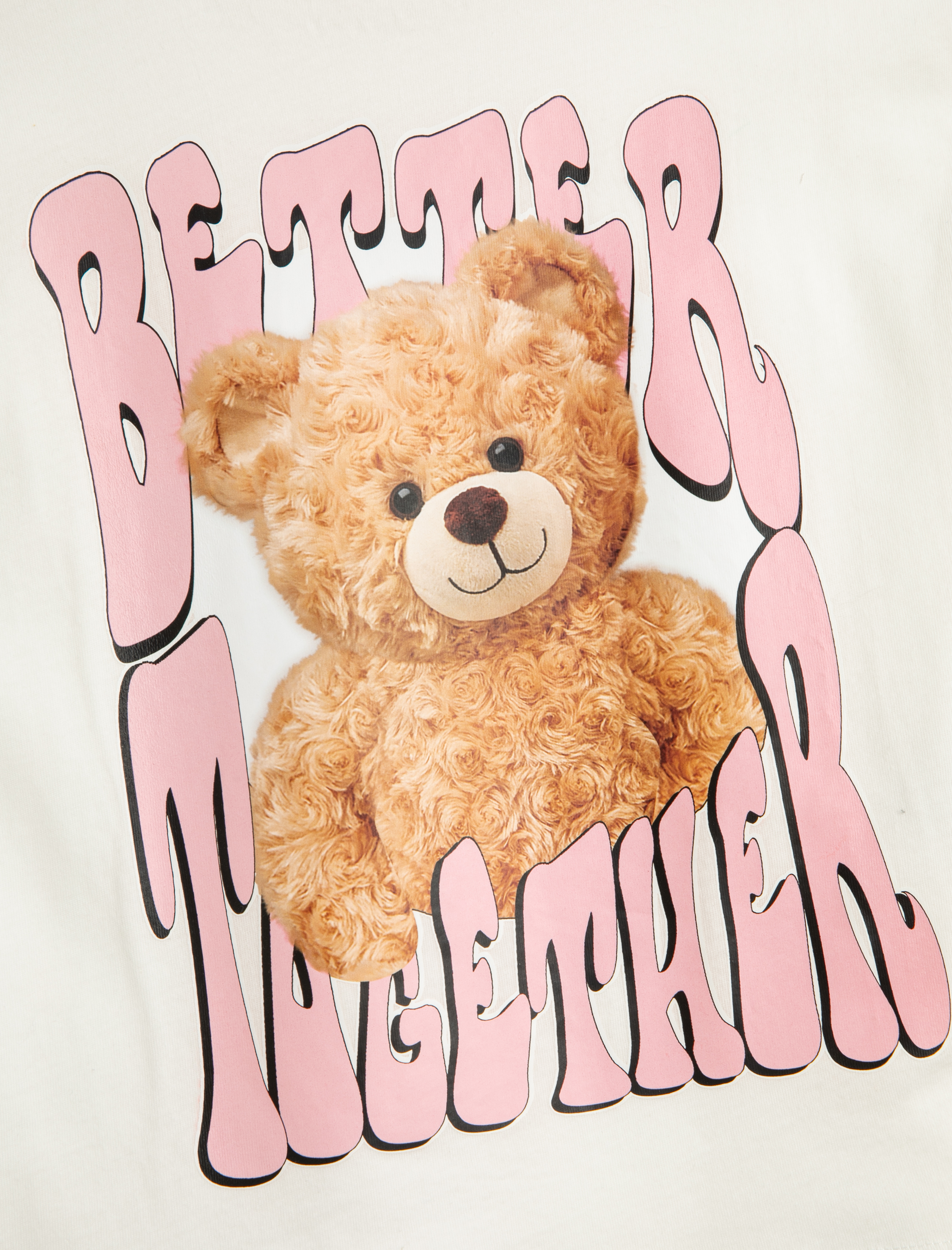  Kız Çocuk Tişört Kısa Kollu Bisiklet Yaka Ayıcık Baskılı Pamuklu