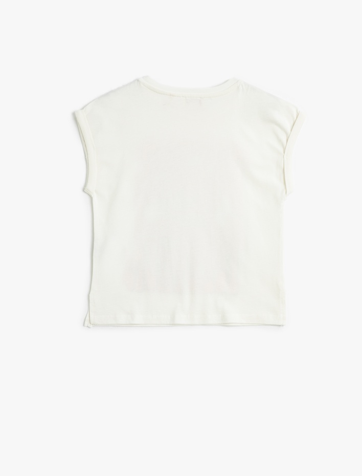 Kız Çocuk Tişört Kısa Kollu Bisiklet Yaka Ayıcık Baskılı Pamuklu