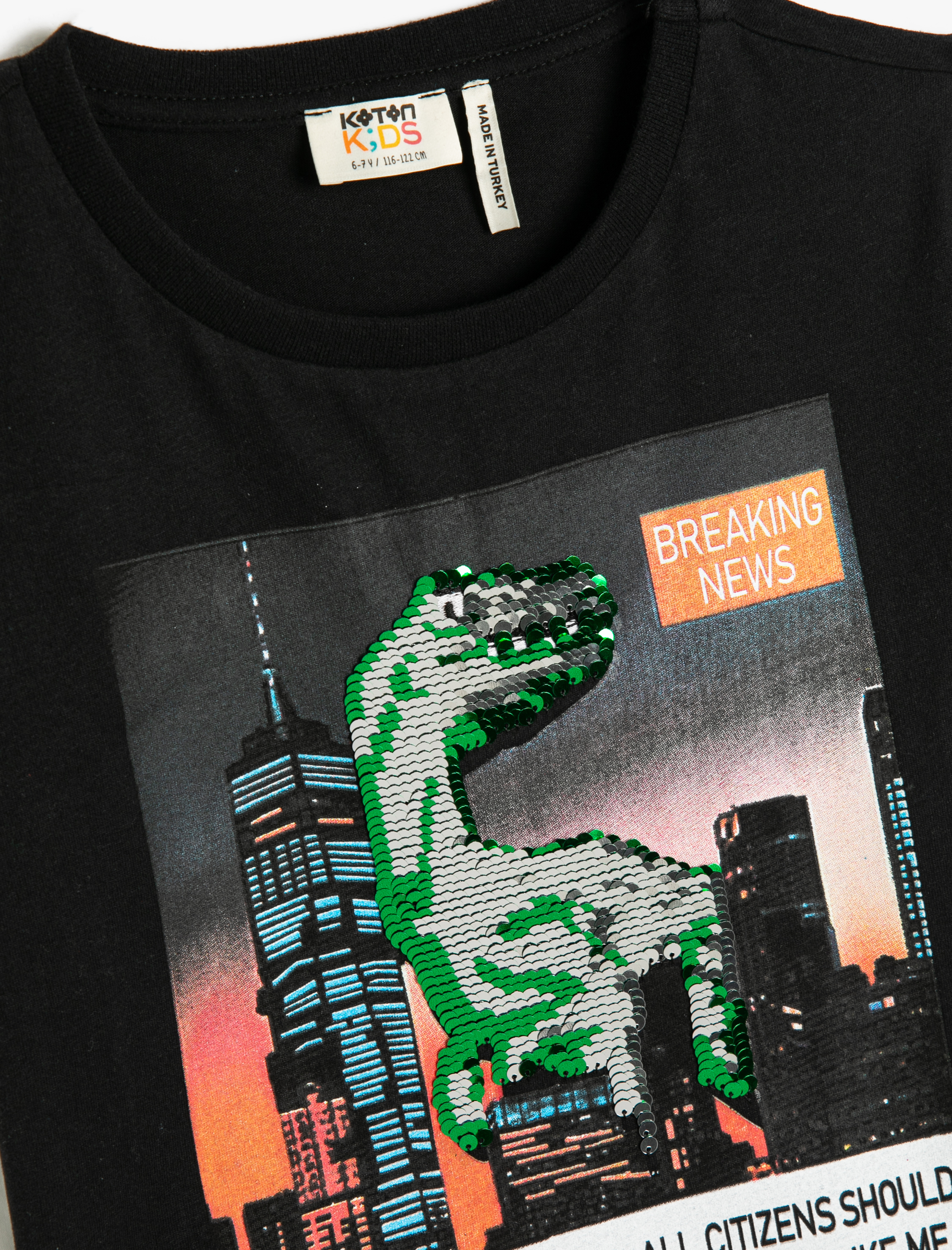  Erkek Çocuk Kısa Kollu Tişört Bisiklet Yaka Dinozor Baskılı Pamuklu