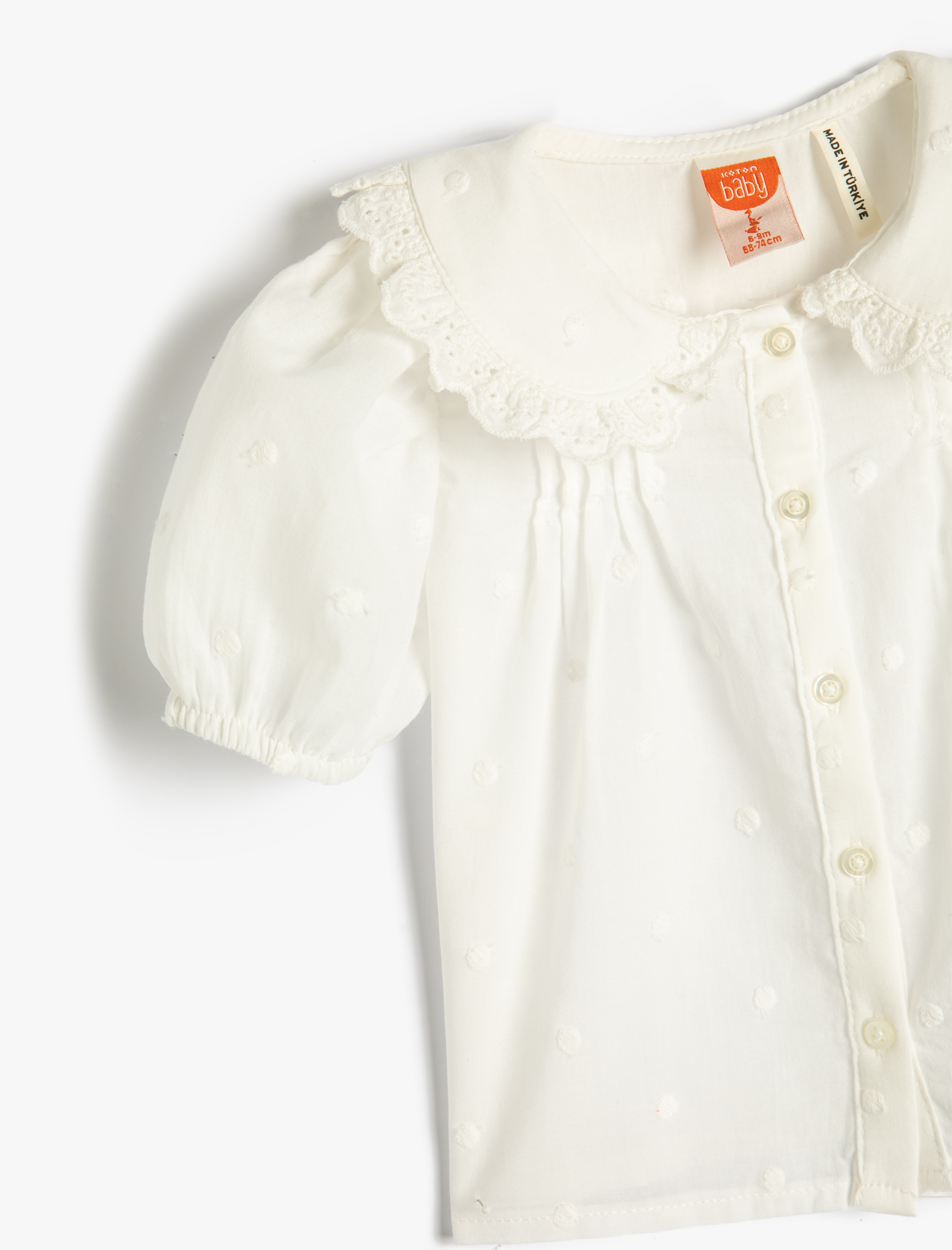  Kız Bebek Gömlek Bebe Yaka Fırfır Detaylı Balon Kollu Pamuklu