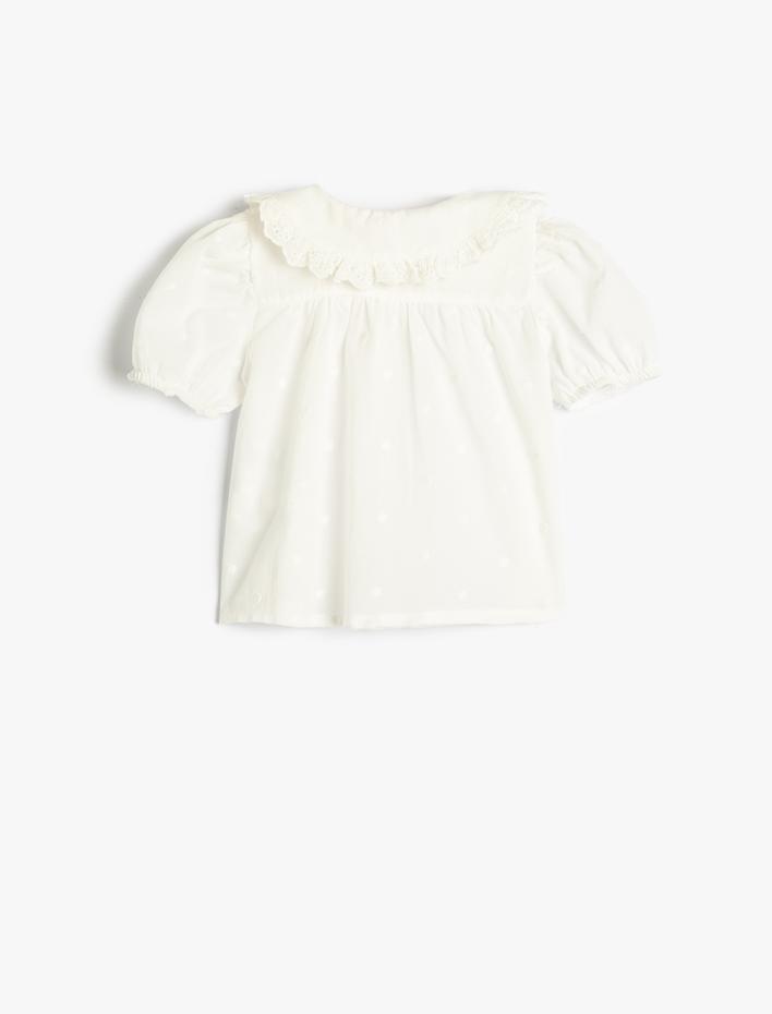 Kız Bebek Gömlek Bebe Yaka Fırfır Detaylı Balon Kollu Pamuklu