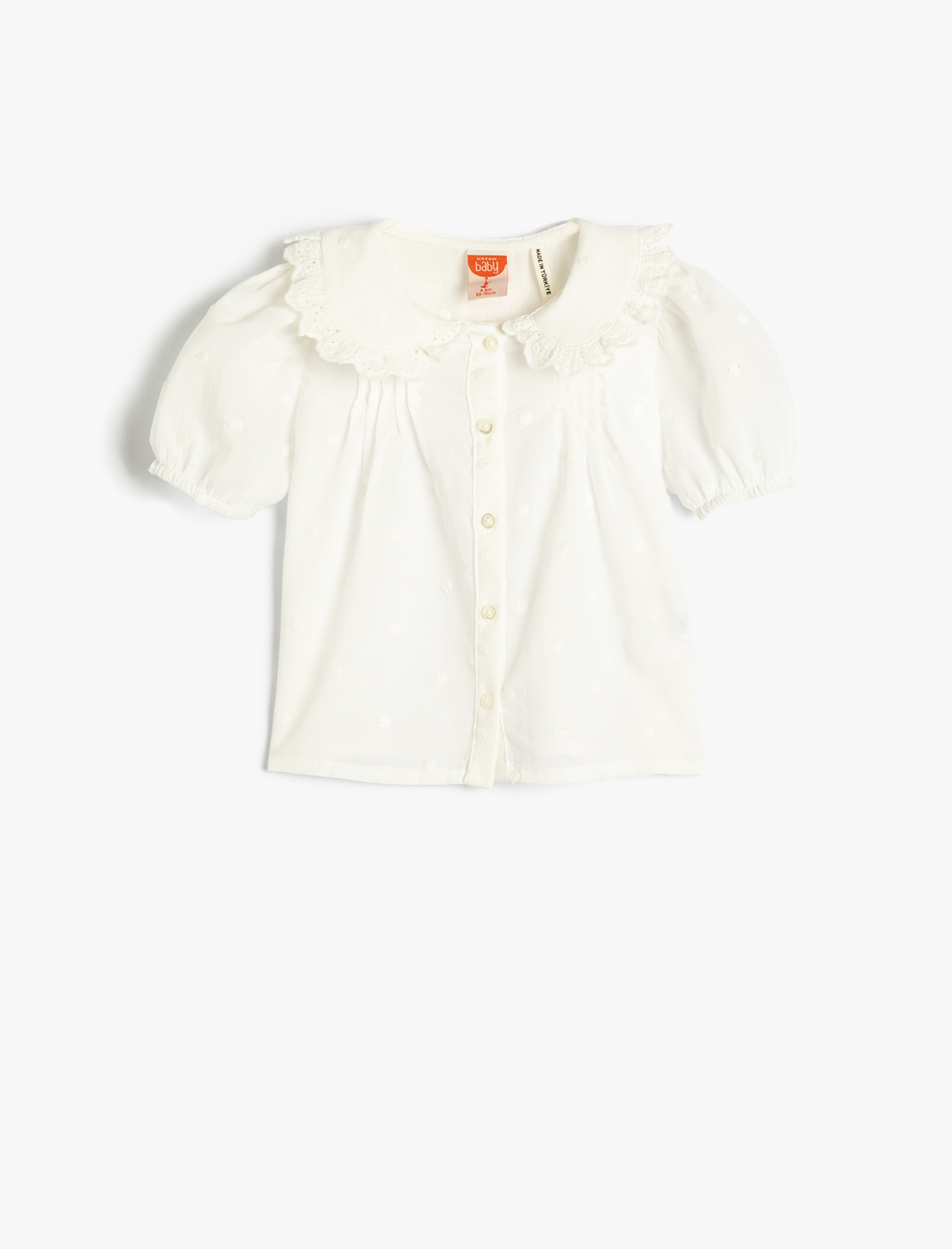  Kız Bebek Gömlek Bebe Yaka Fırfır Detaylı Balon Kollu Pamuklu