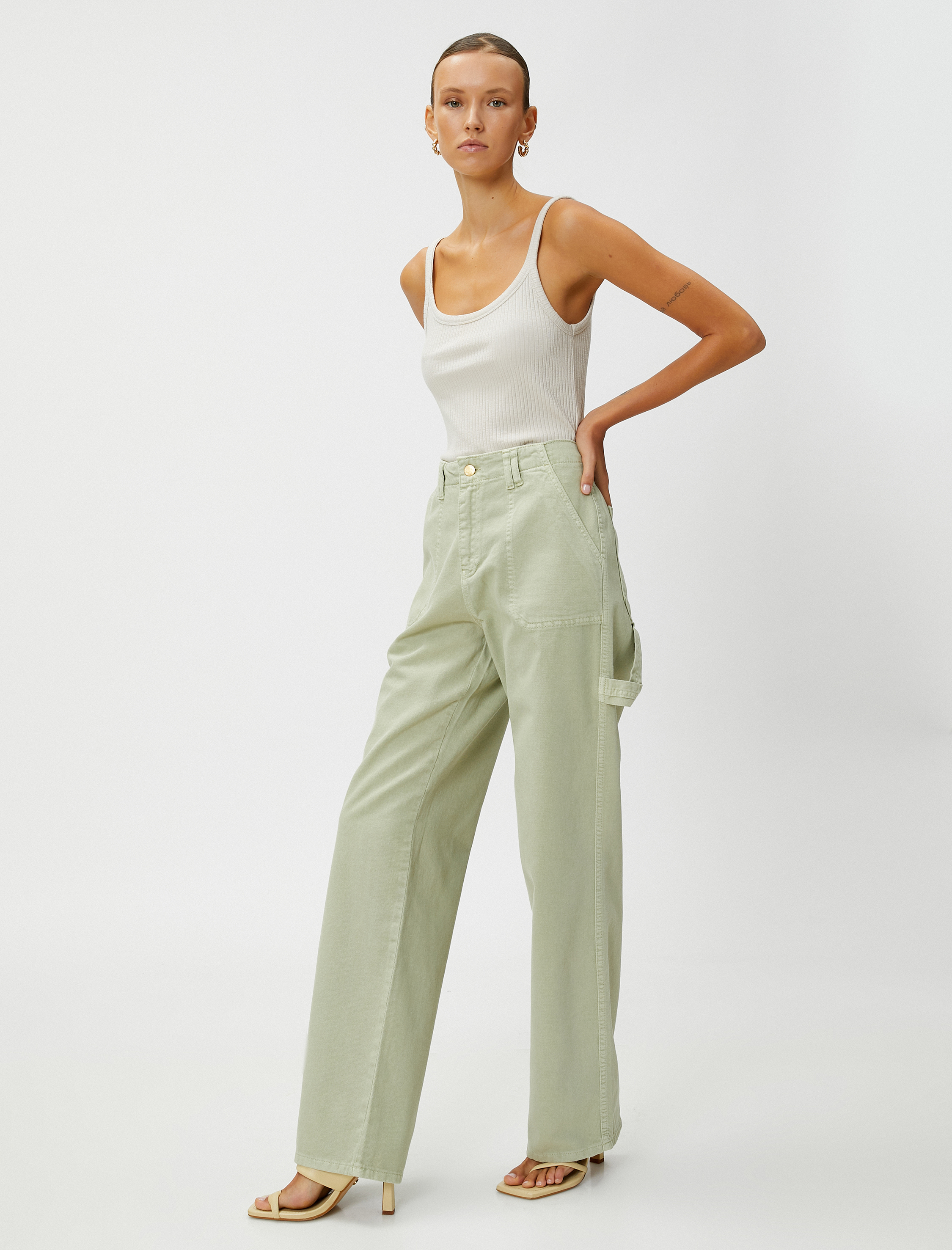   Yüksek Bel Kot Pantolon Düz Paça