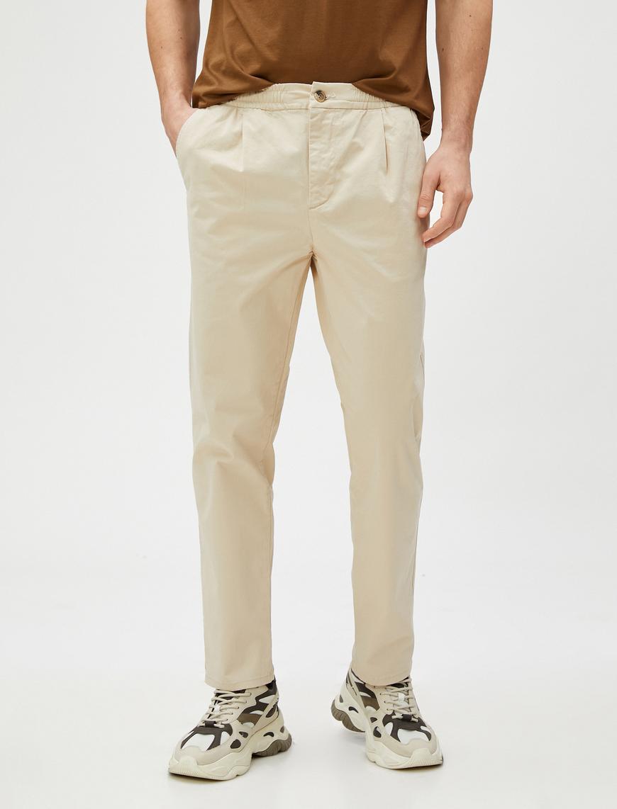   Chino Pantolon Beli Lastikli Tapered Fit Cep Detaylı