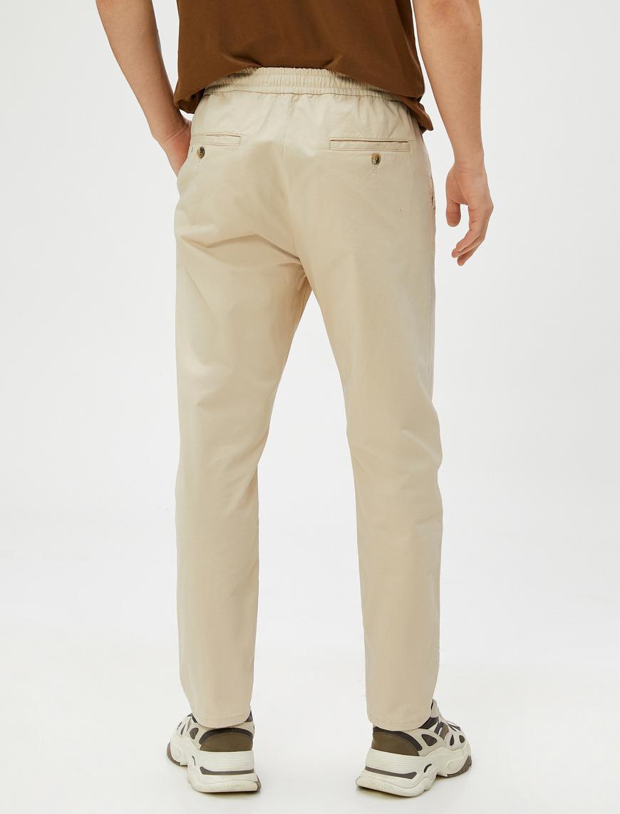   Chino Pantolon Beli Lastikli Tapered Fit Cep Detaylı