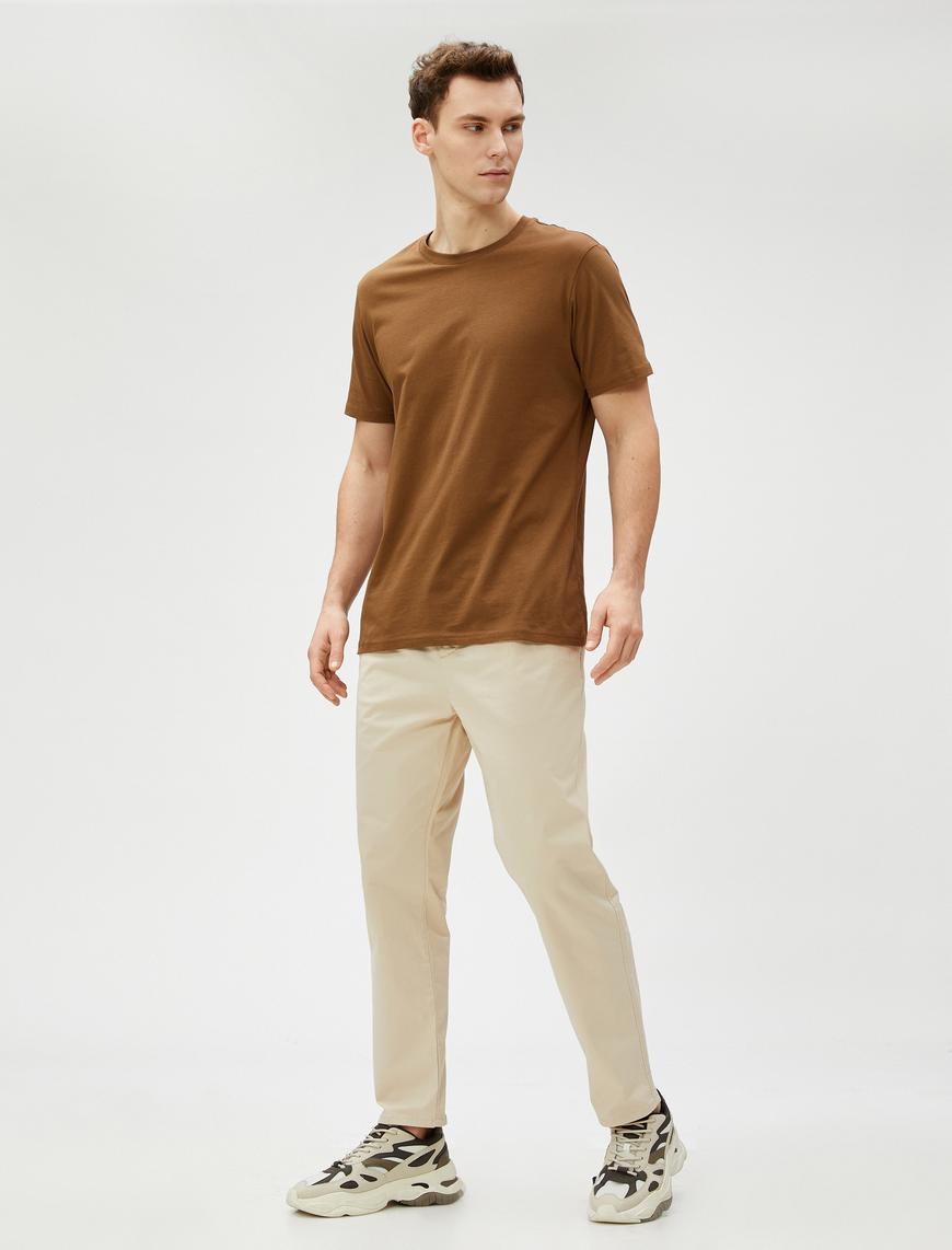   Chino Pantolon Beli Lastikli Tapered Fit Cep Detaylı