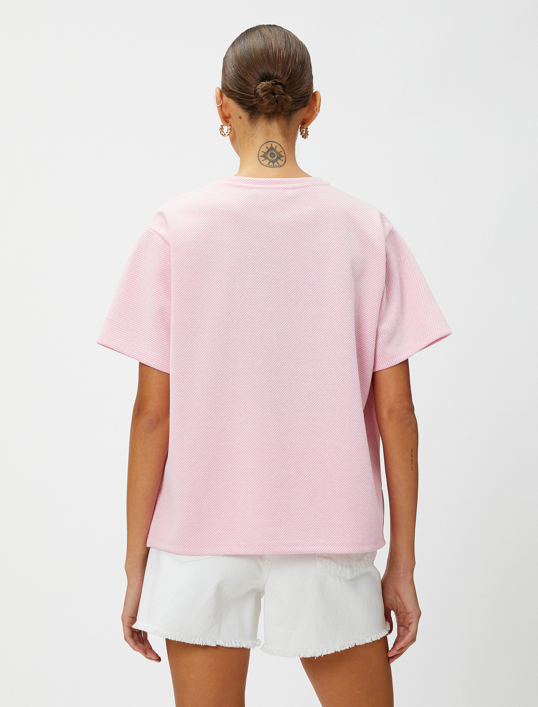   Oversize Tişört Kısa Kollu Bisiklet Yaka