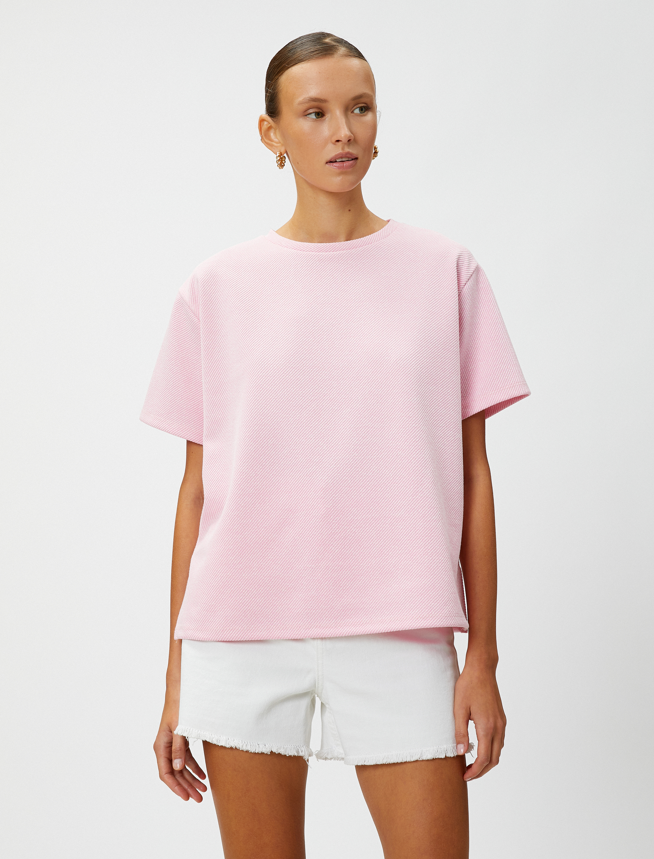   Oversize Tişört Kısa Kollu Bisiklet Yaka