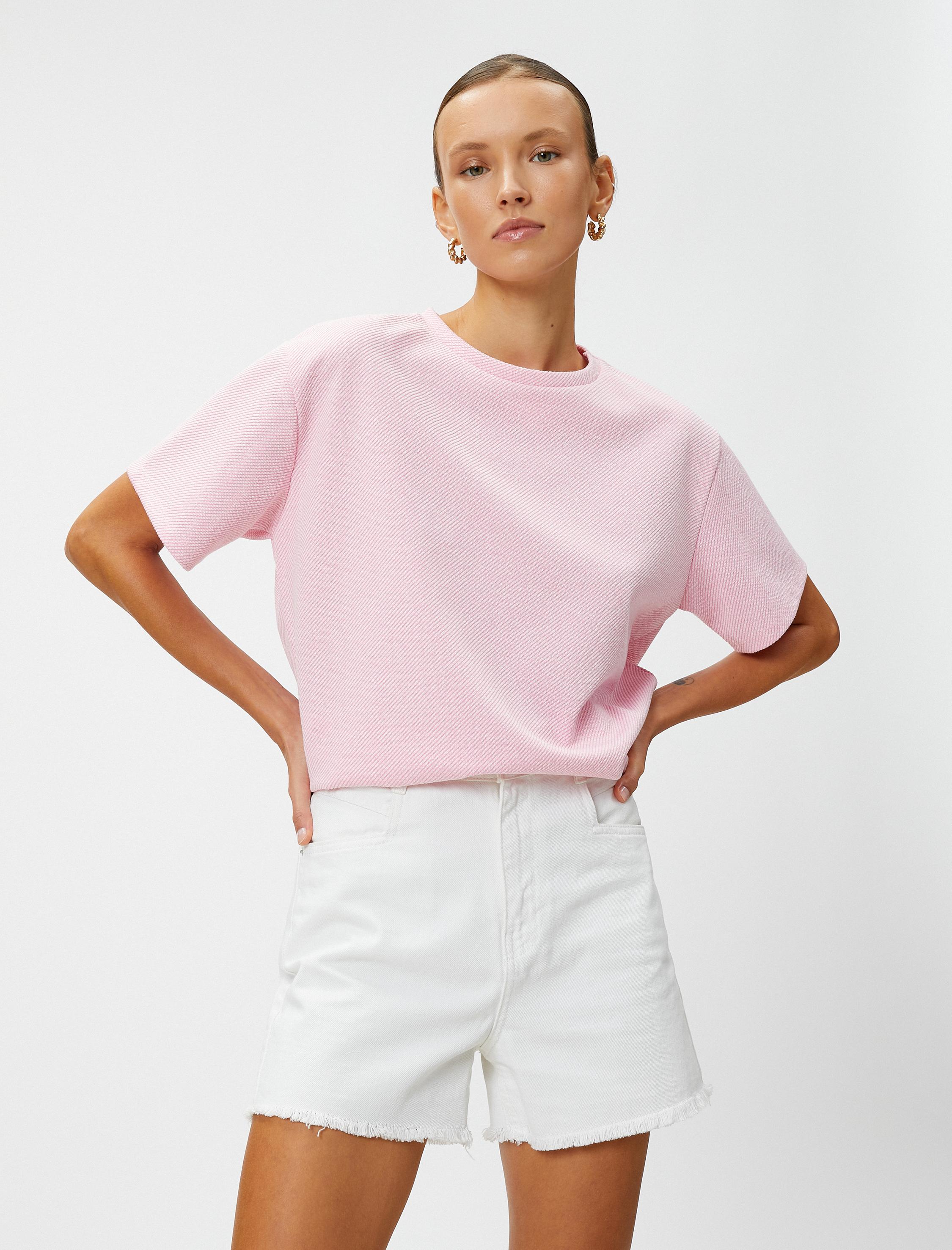   Oversize Tişört Kısa Kollu Bisiklet Yaka