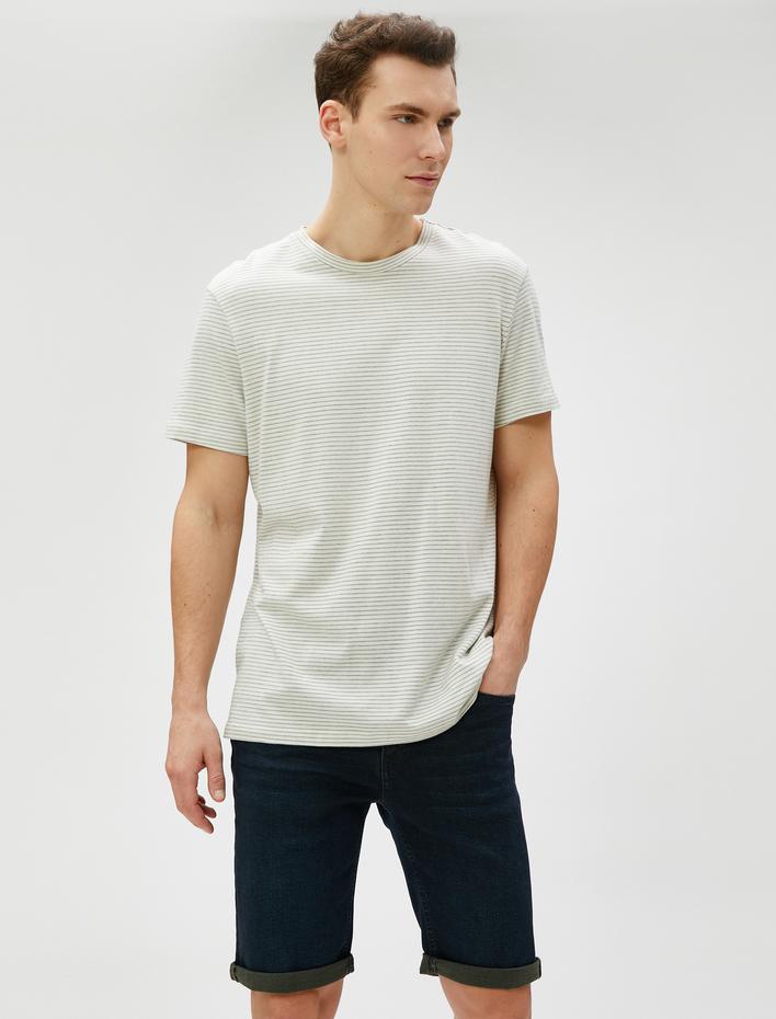  Bermuda Kot Şort Katlı Paça Detaylı Cepli Düğmeli