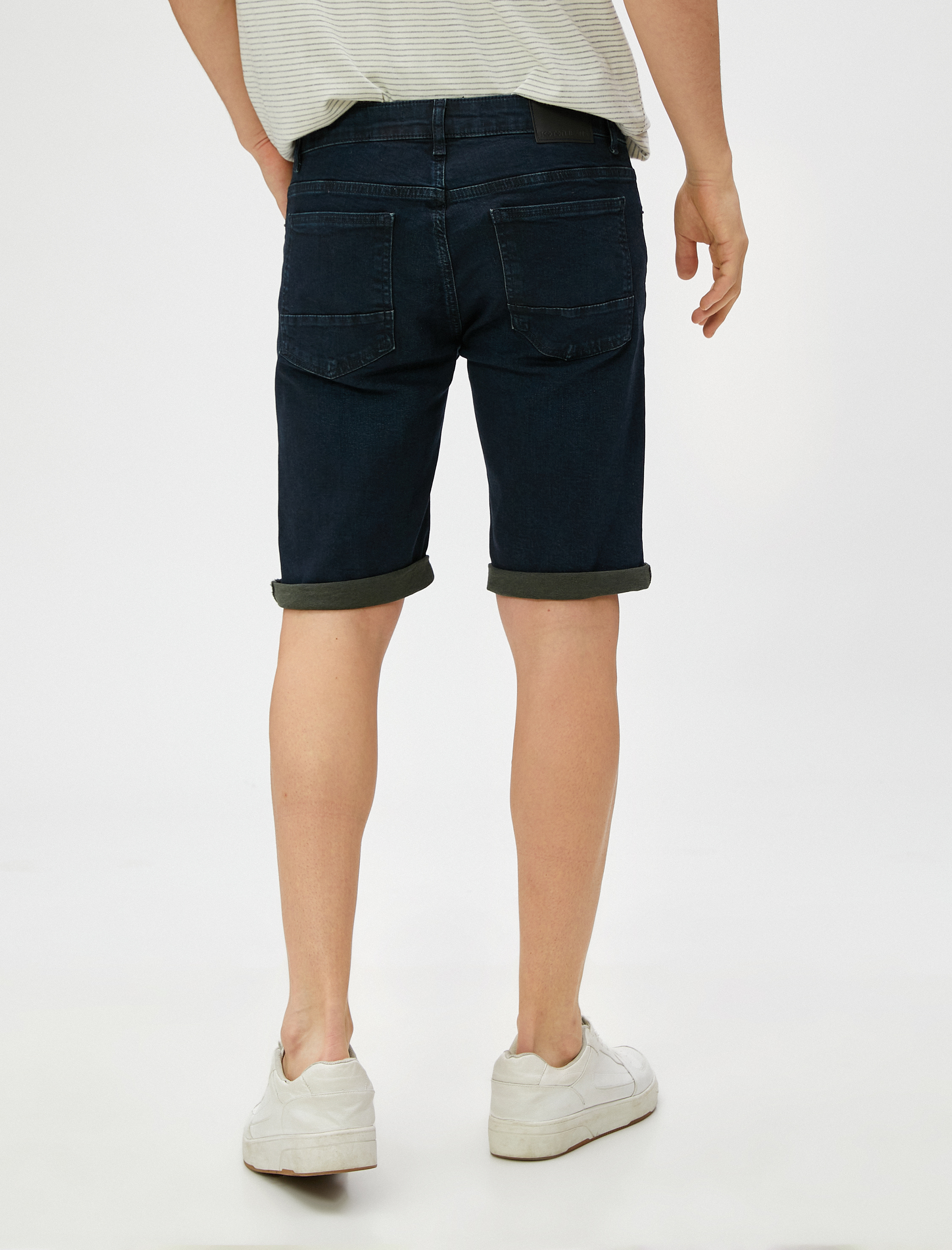   Bermuda Kot Şort Katlı Paça Detaylı Cepli Düğmeli