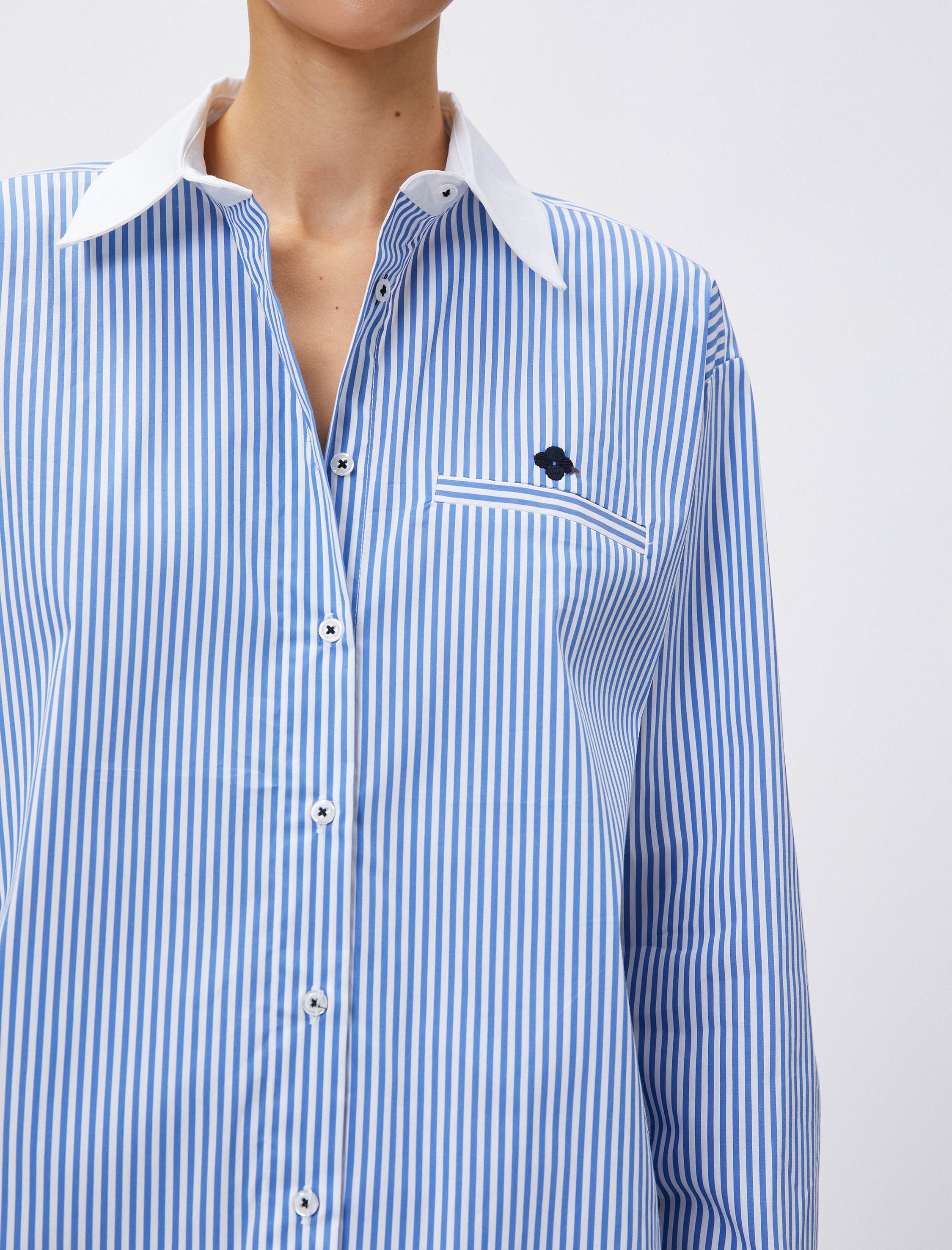   Kontrast Detaylı Gömlek Uzun Kollu Pamuklu