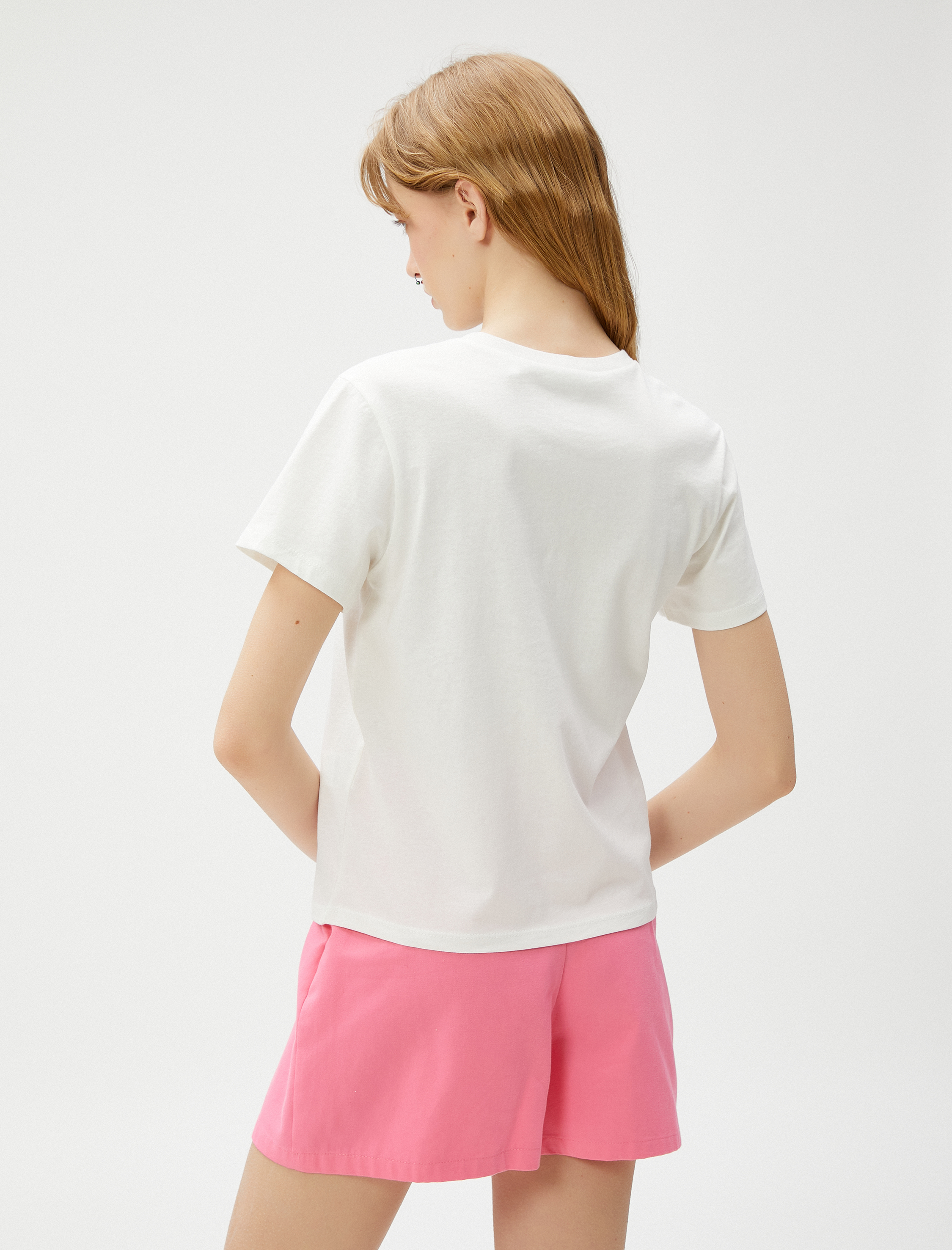   Baskılı Tişört Bisiklet Yaka Kısa Kollu Pamuklu