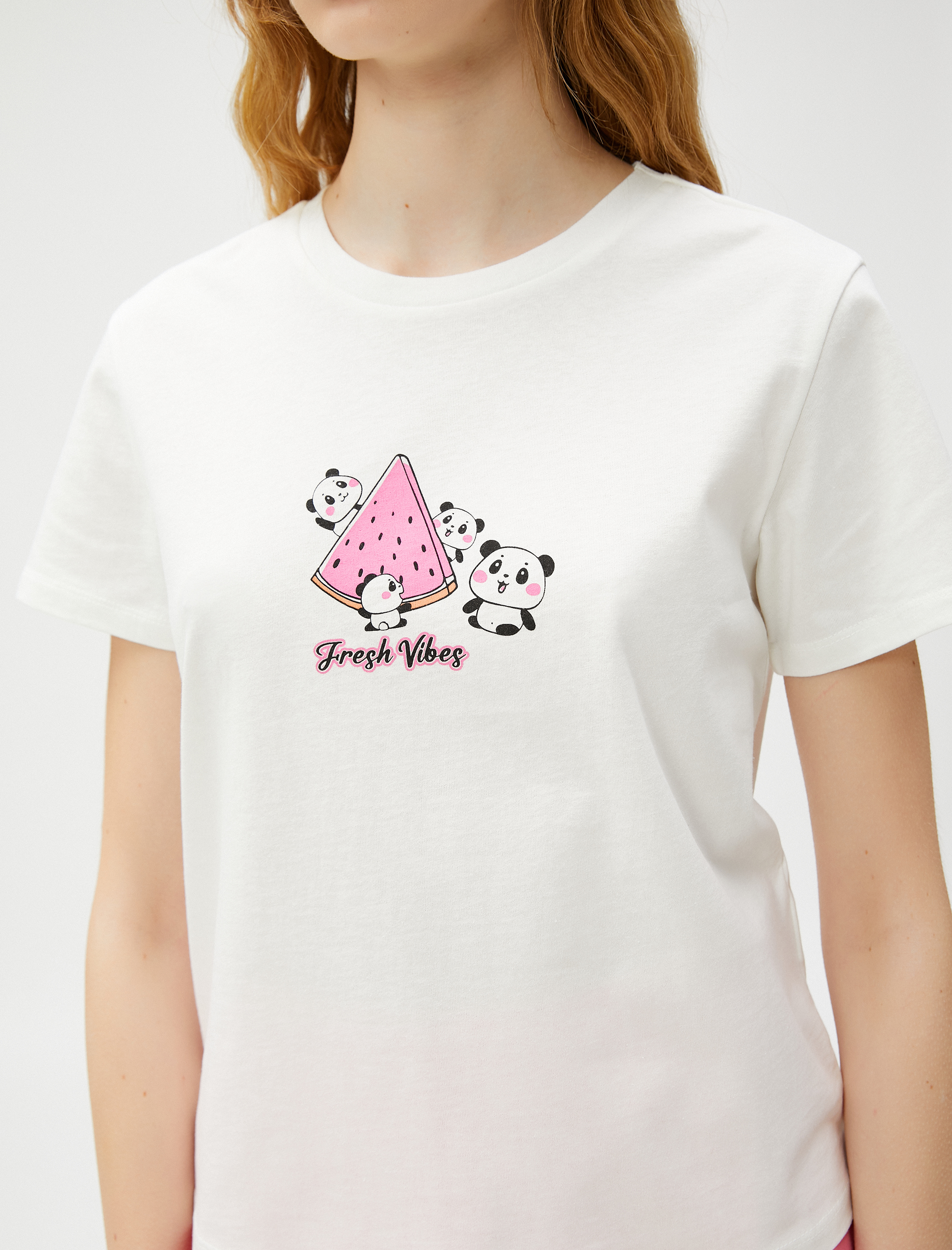   Baskılı Tişört Bisiklet Yaka Kısa Kollu Pamuklu