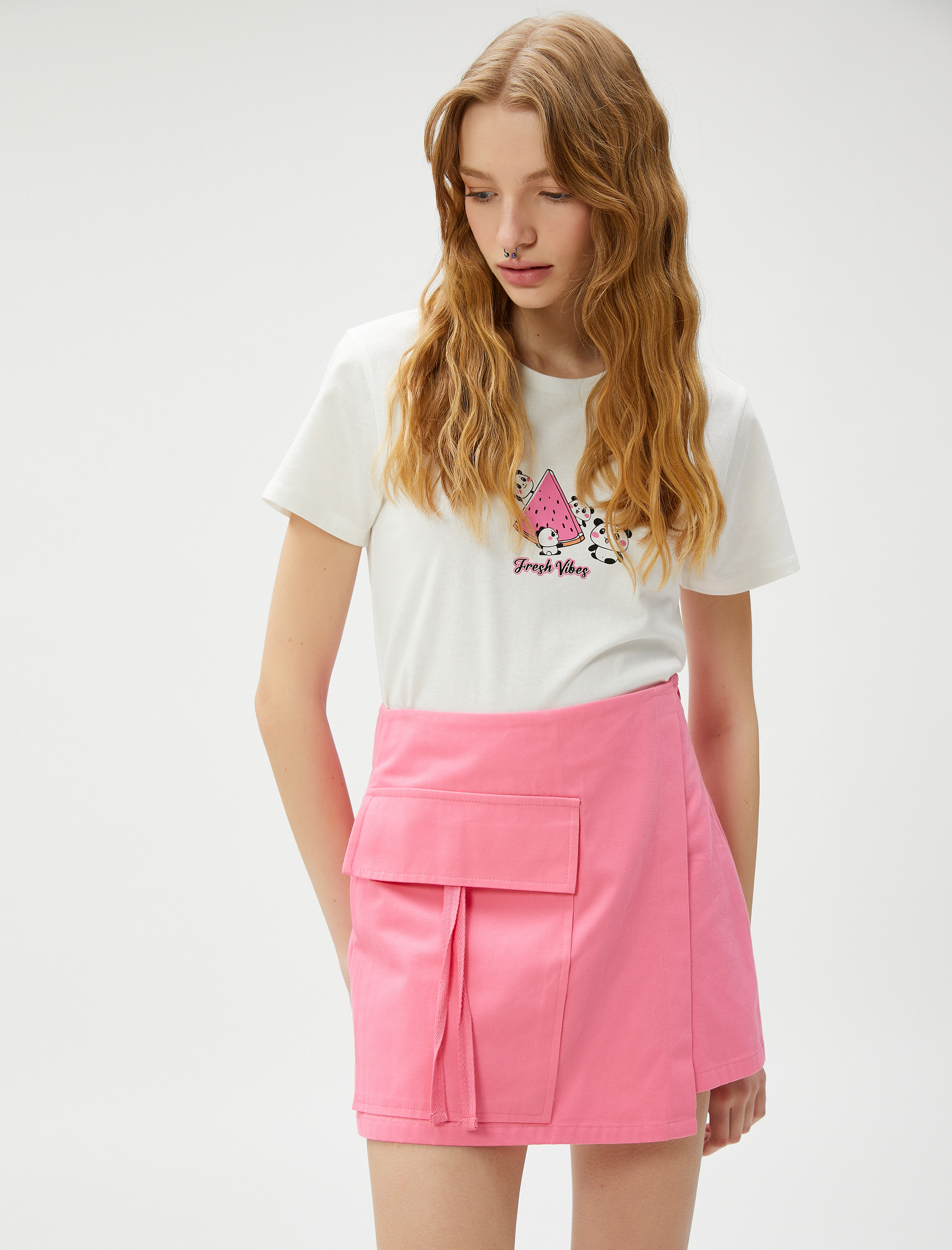   Baskılı Tişört Bisiklet Yaka Kısa Kollu Pamuklu