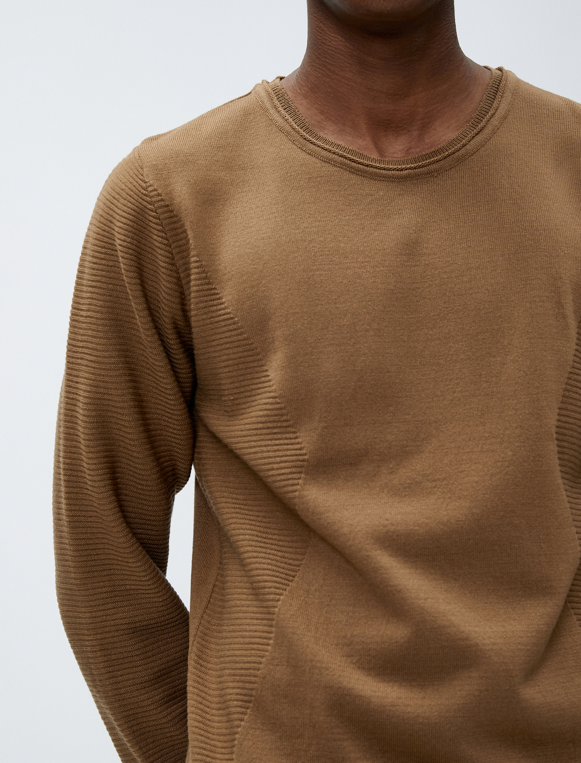   Basic Kazak Bisiklet Yaka Slim Fit Uzun Kollu Dokulu