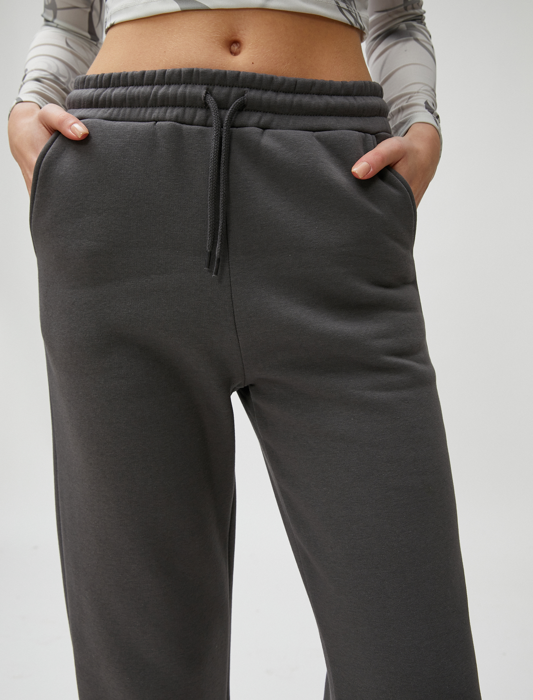   Şardonlu Jogger Eşofman Altı Beli Lastikli Bağcıklı Cep Detaylı