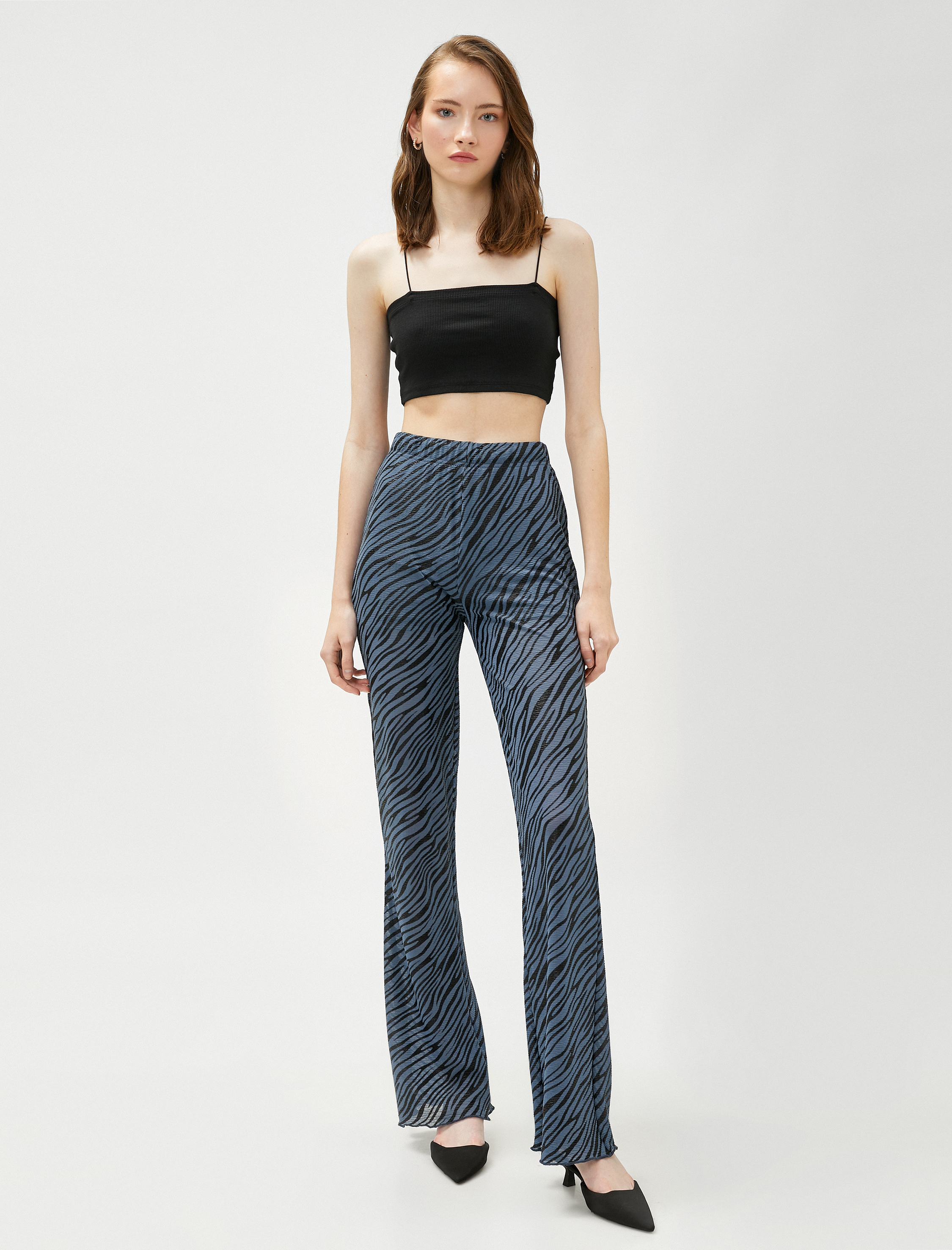   Zebra Desenli Pantolon Beli Lastikli