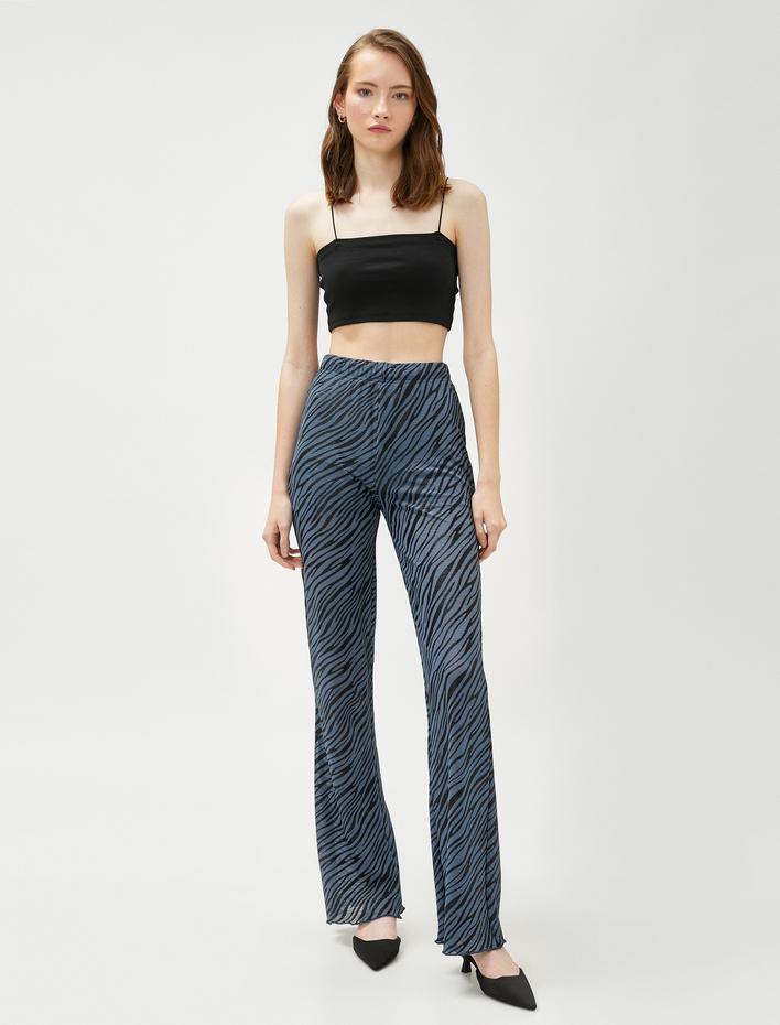  Zebra Desenli Pantolon Beli Lastikli