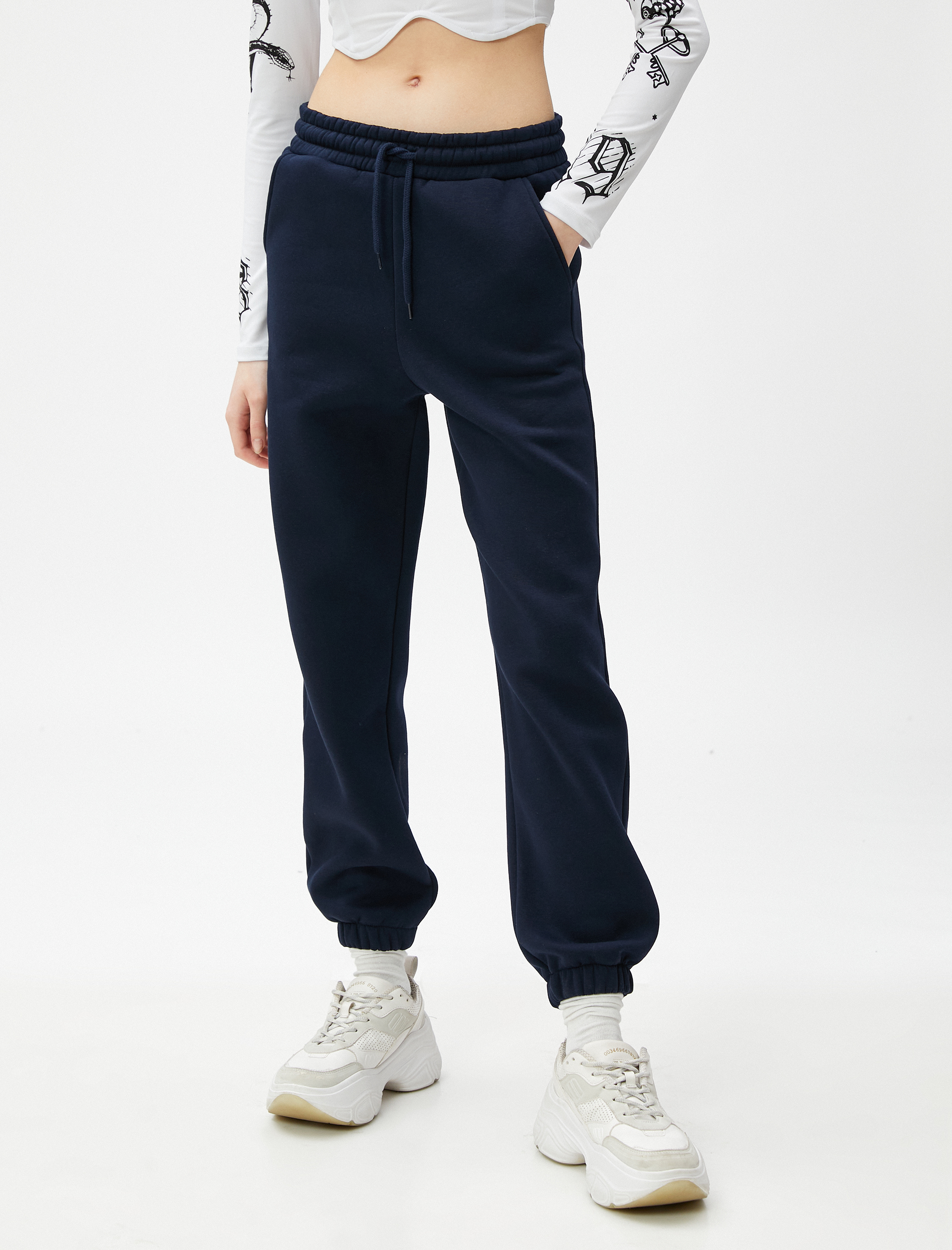   Şardonlu Jogger Eşofman Altı Beli Lastikli Bağcıklı Cep Detaylı