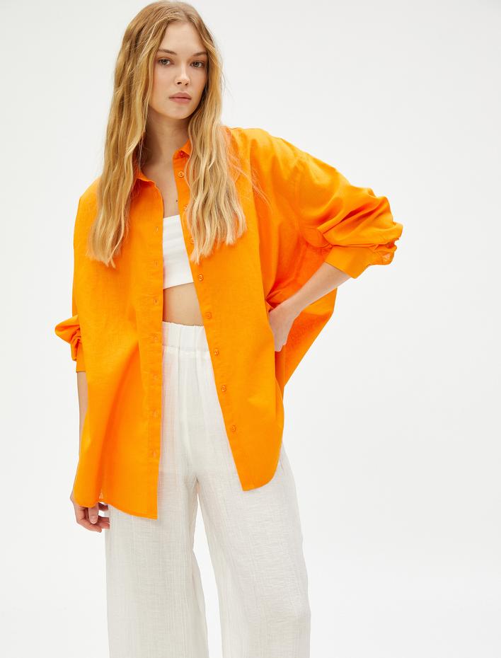  Keten Gömlek Oversize Uzun Kollu