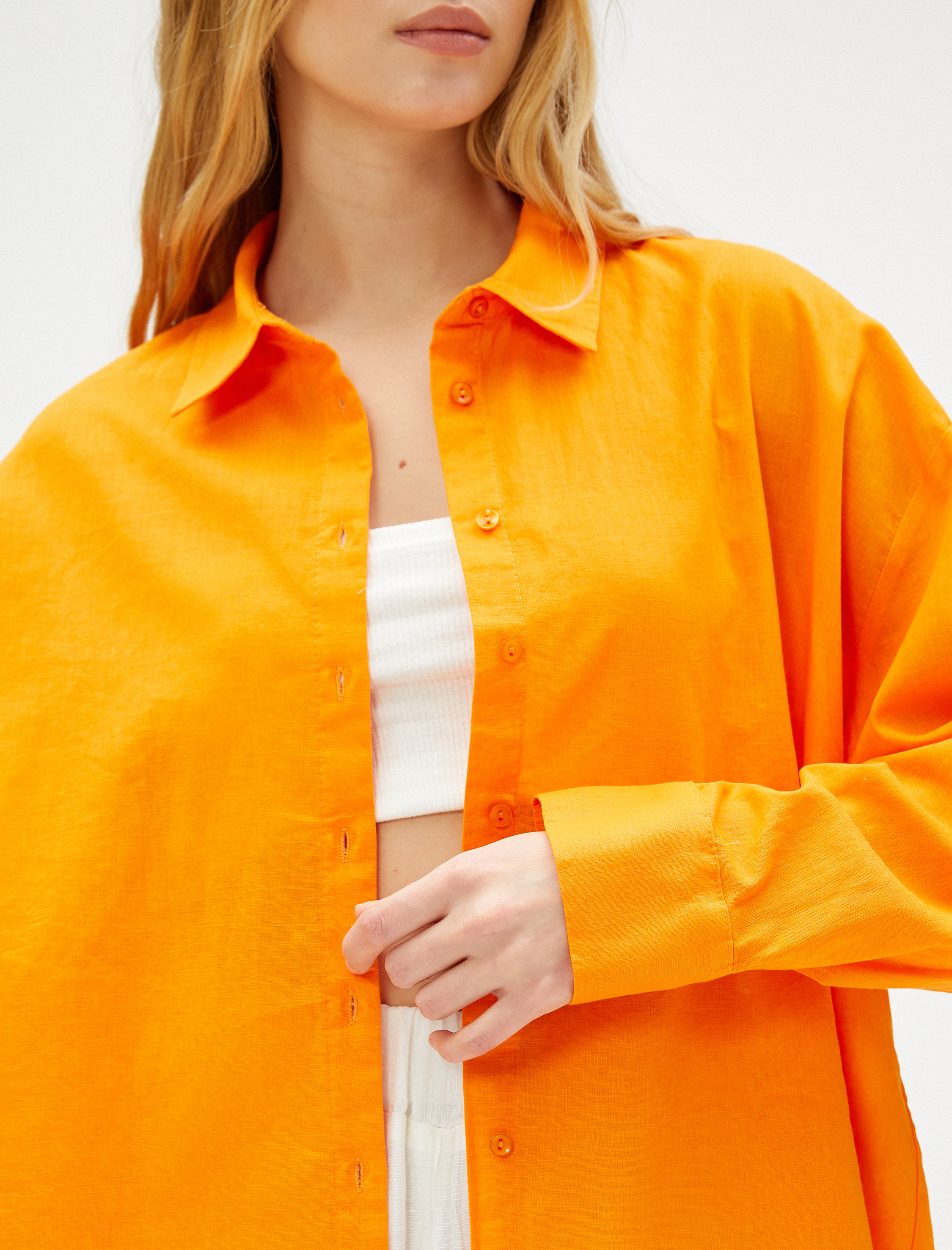   Keten Gömlek Oversize Uzun Kollu