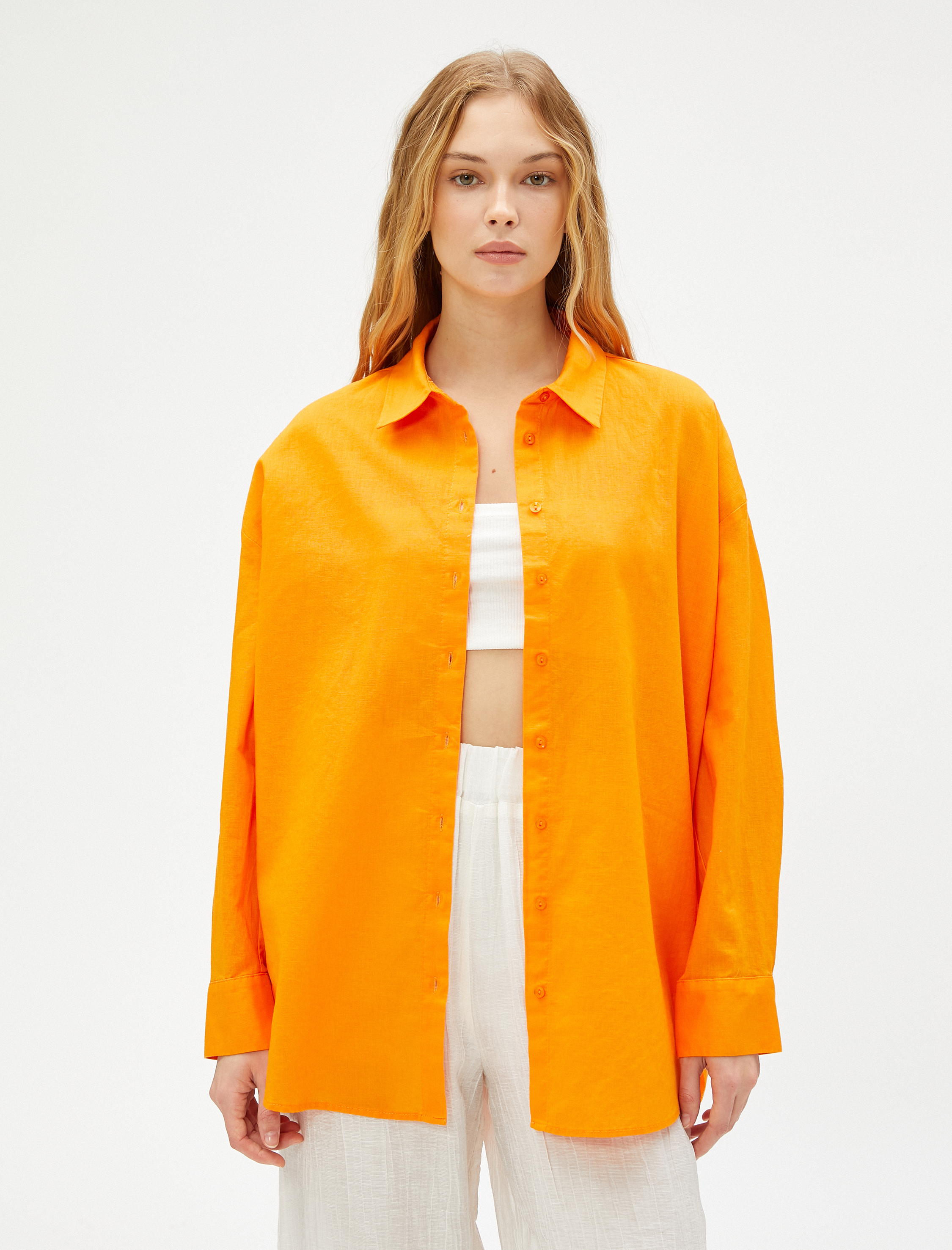   Keten Gömlek Oversize Uzun Kollu