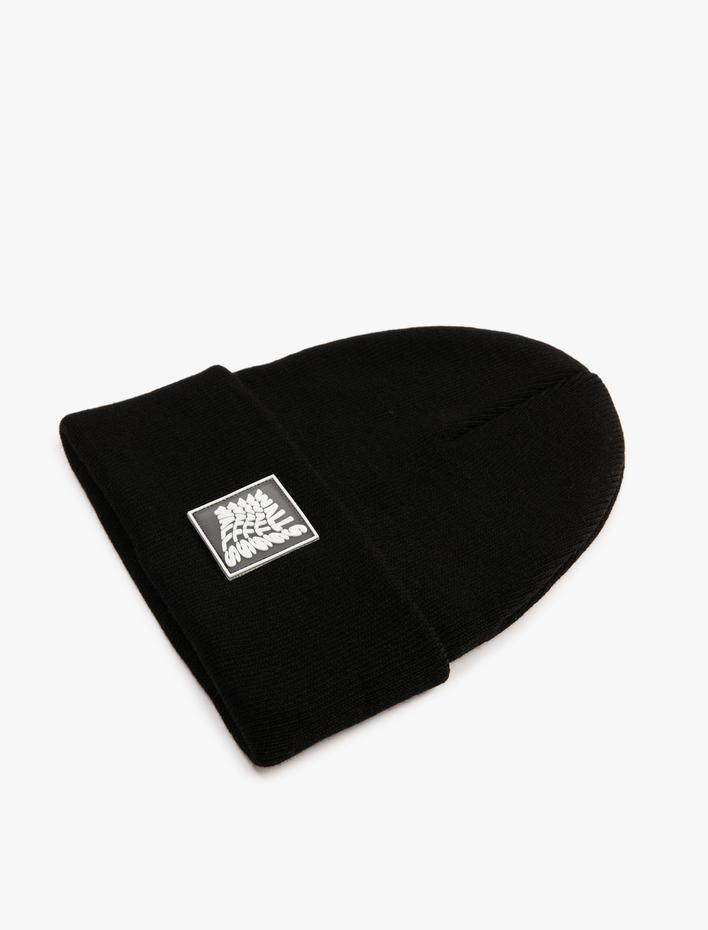 Erkek Basic Bere Slogan Etiket Baskılı Katlama Detaylı