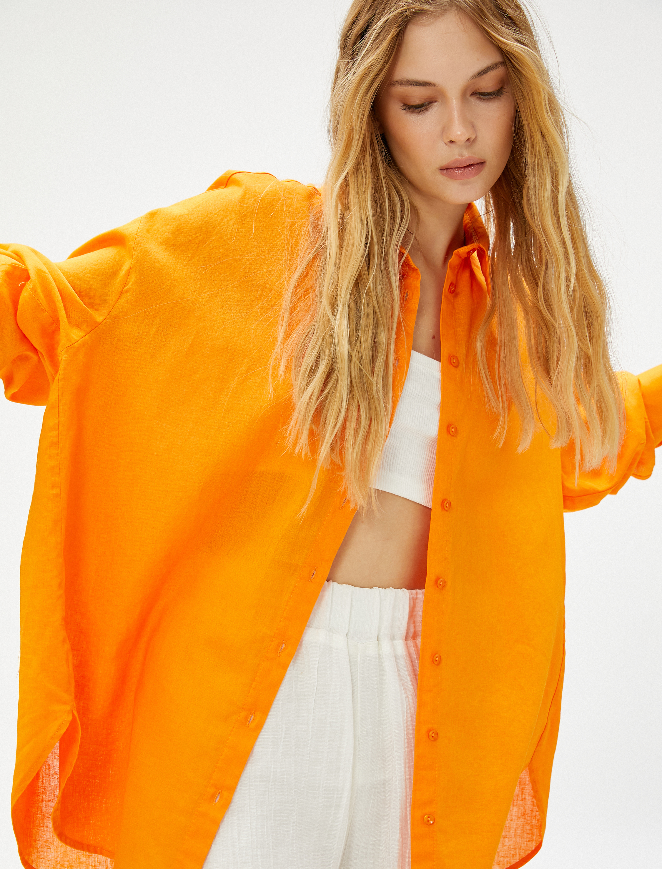   Keten Gömlek Oversize Uzun Kollu