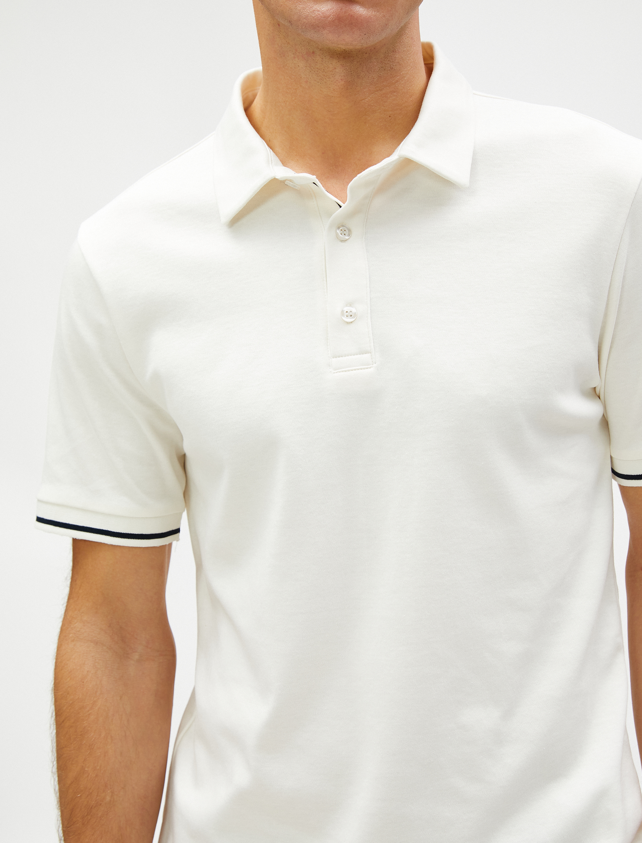   Basic Polo Tişört Düğmeli Dar Kesim Kısa Kollu Pamuklu