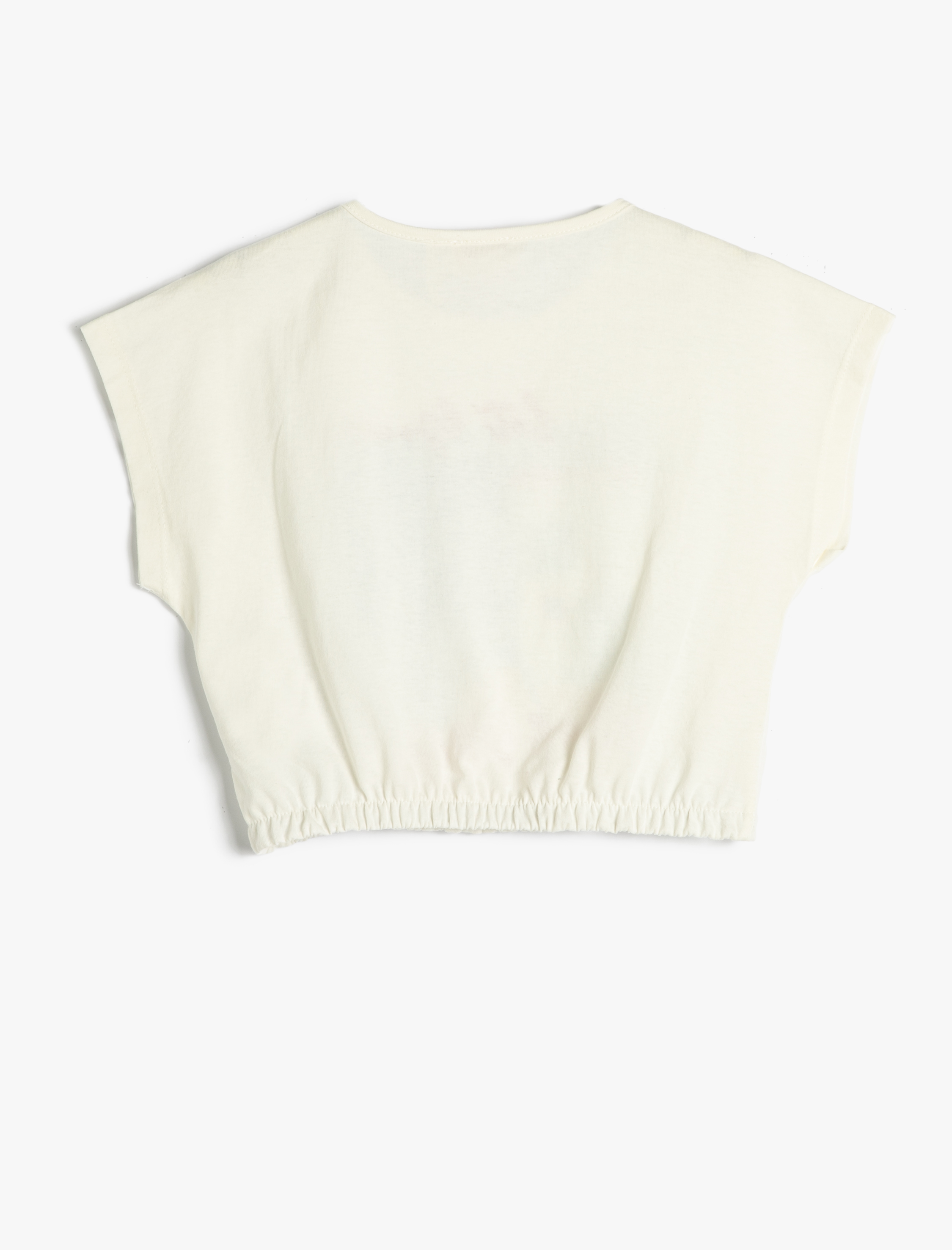  Kız Çocuk Crop Oversize Tişört Yaz Temalı Baskılı Pul Payet İşlemeli Kısa Kollu