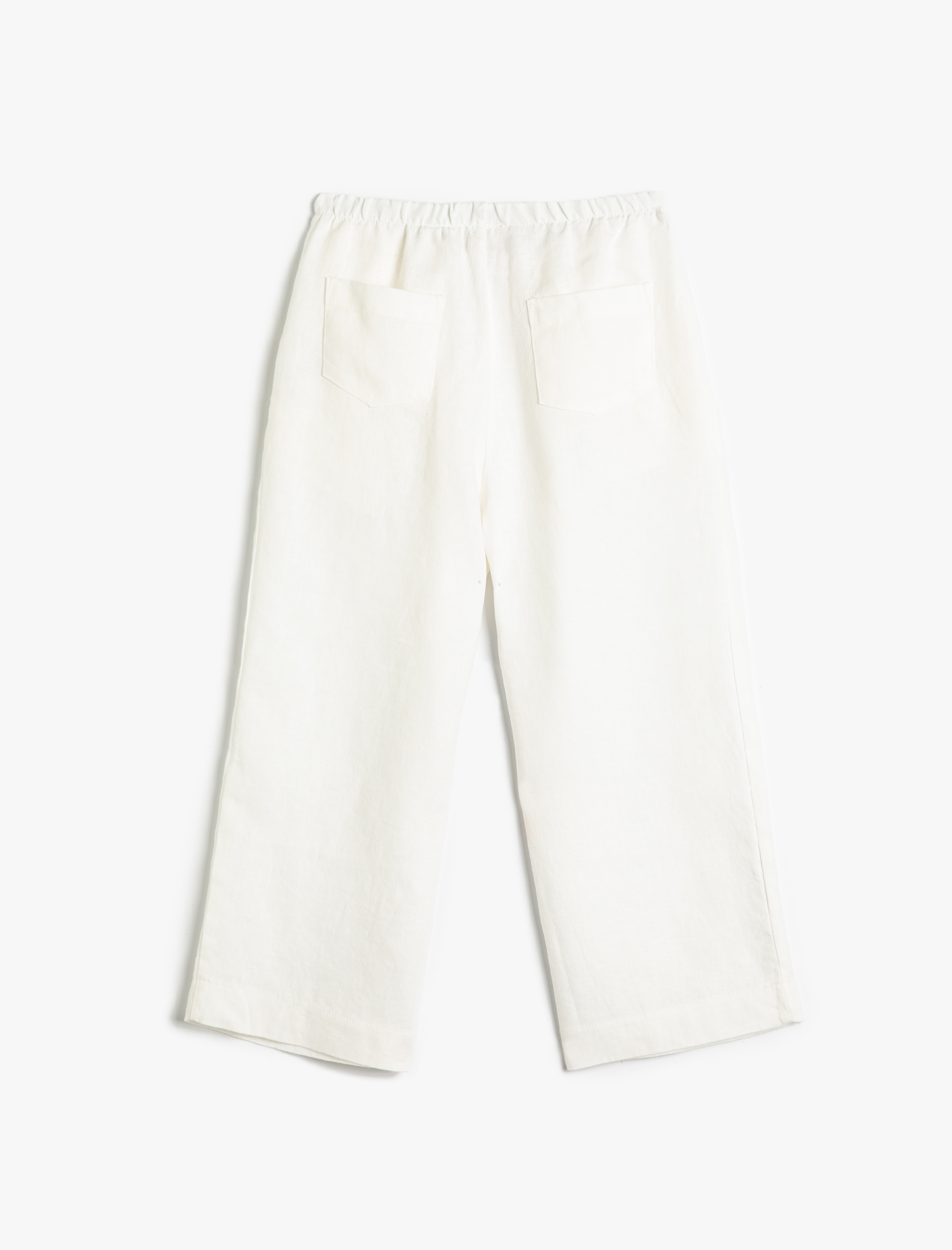  Kız Çocuk Keten Pantolon Bol Paça Cepli Beli Lastikli