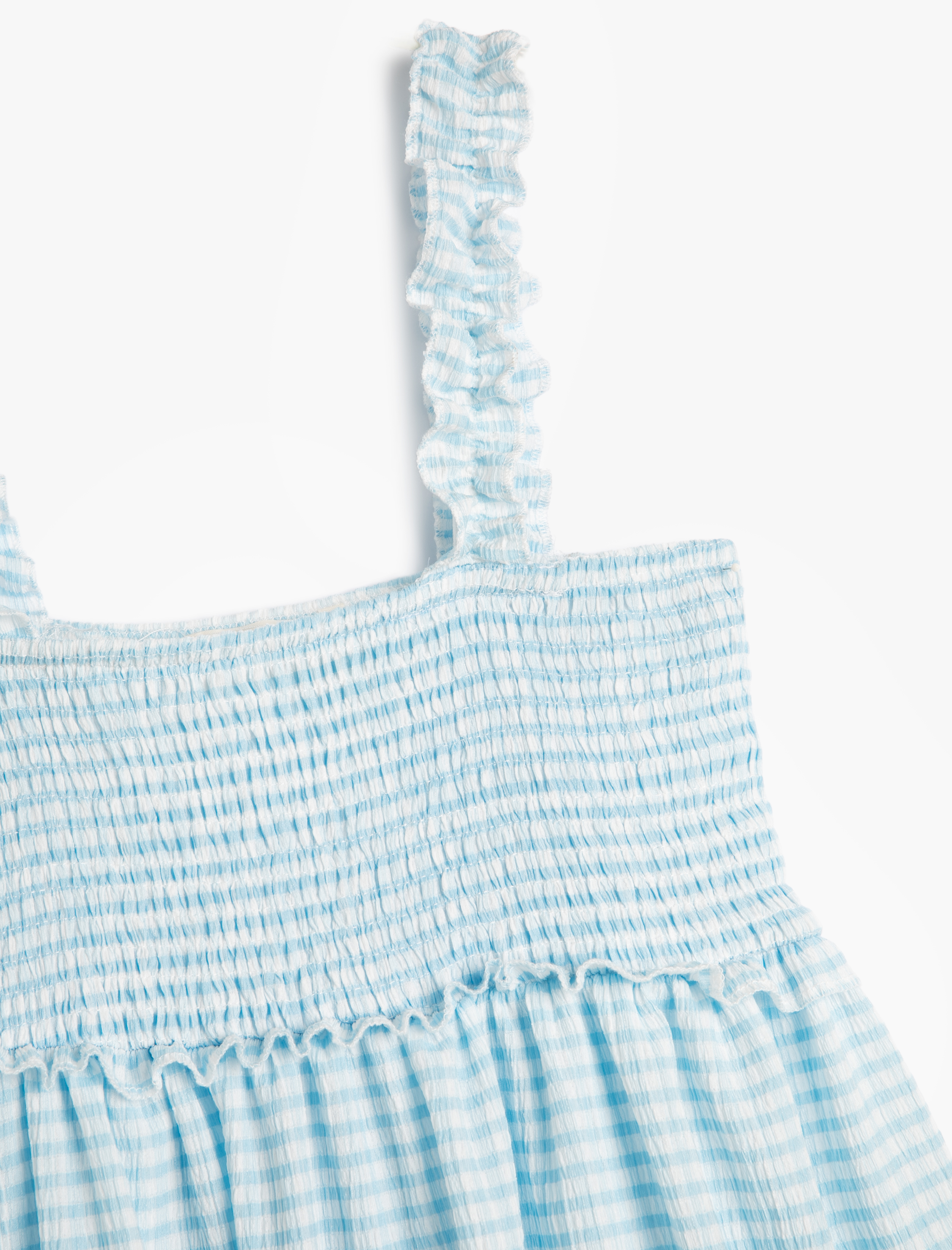  Kız Çocuk Elbise Midi Askılı Gipe Detaylı Kareli Rahat Kesim