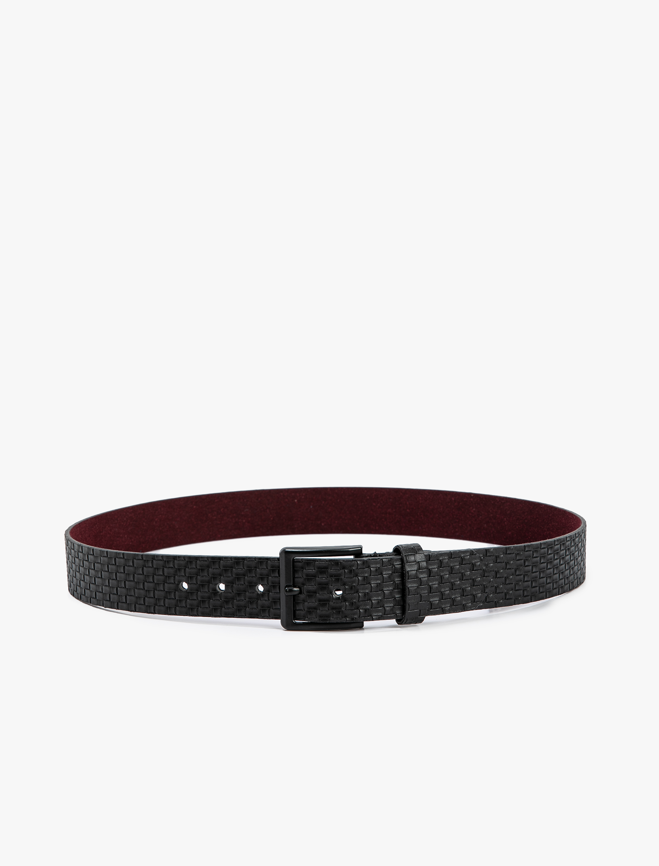  Erkek Kemer Deri Görünümlü Örgü Motifli Metal Tokalı