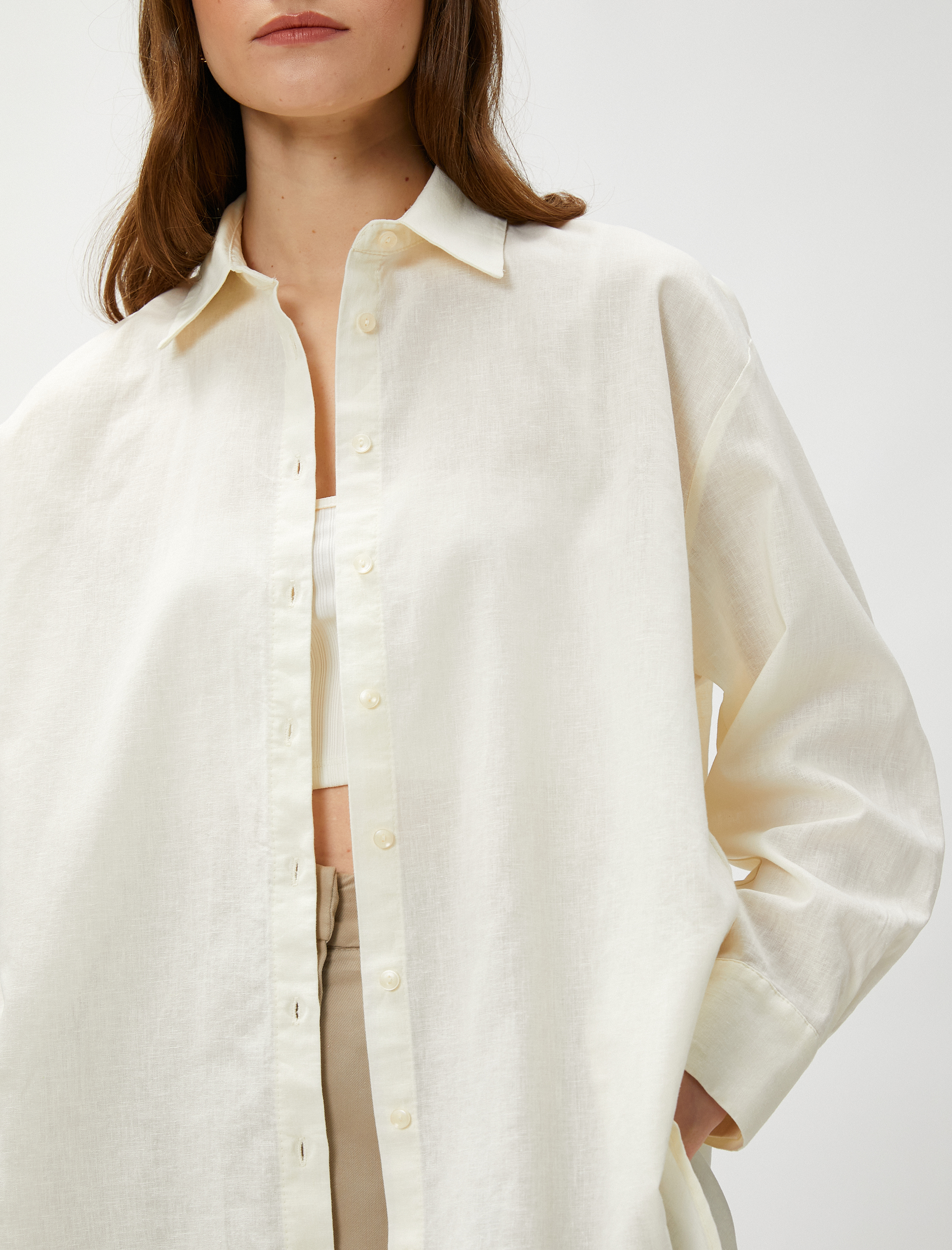   Keten Gömlek Oversize Uzun Kollu