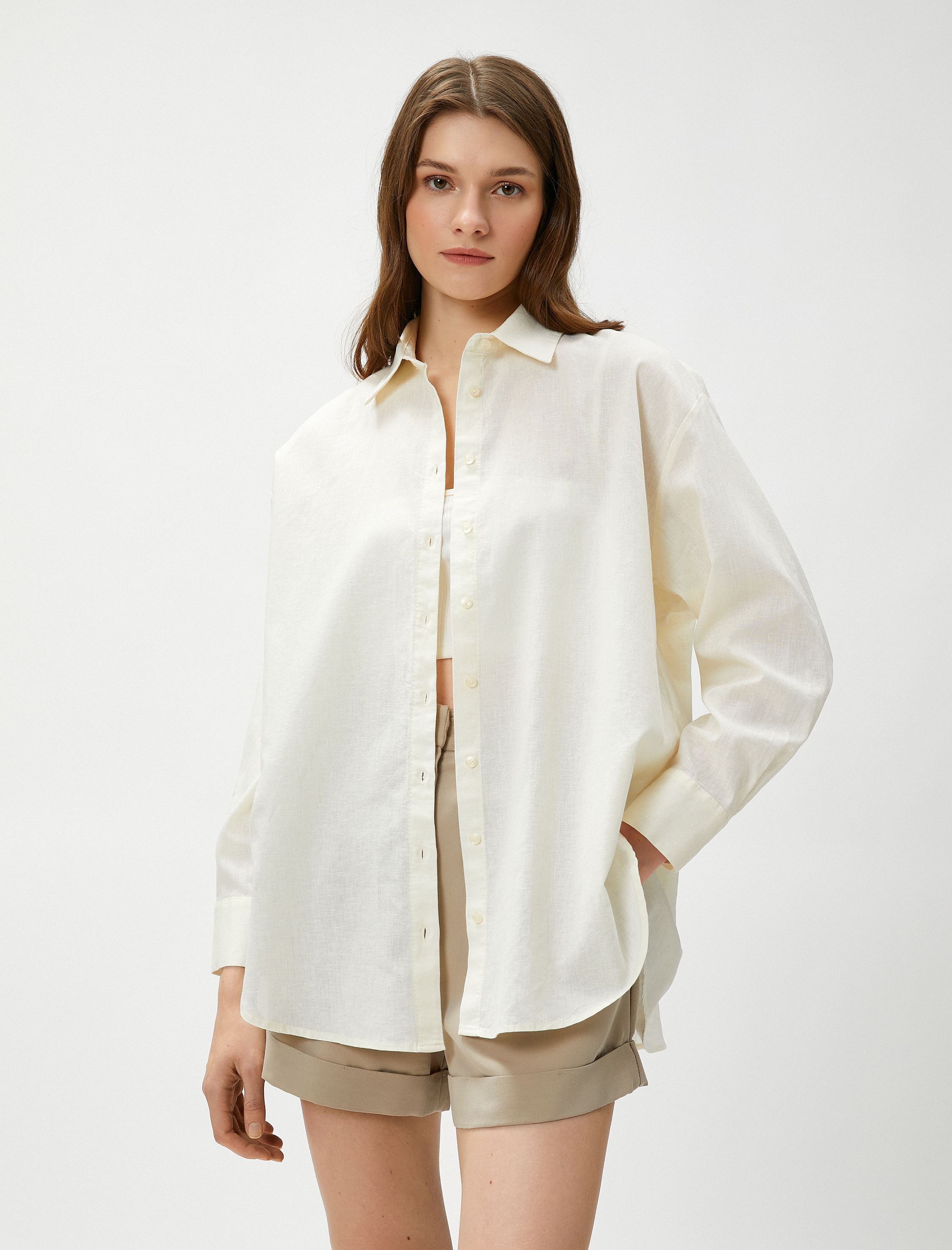   Keten Gömlek Oversize Uzun Kollu