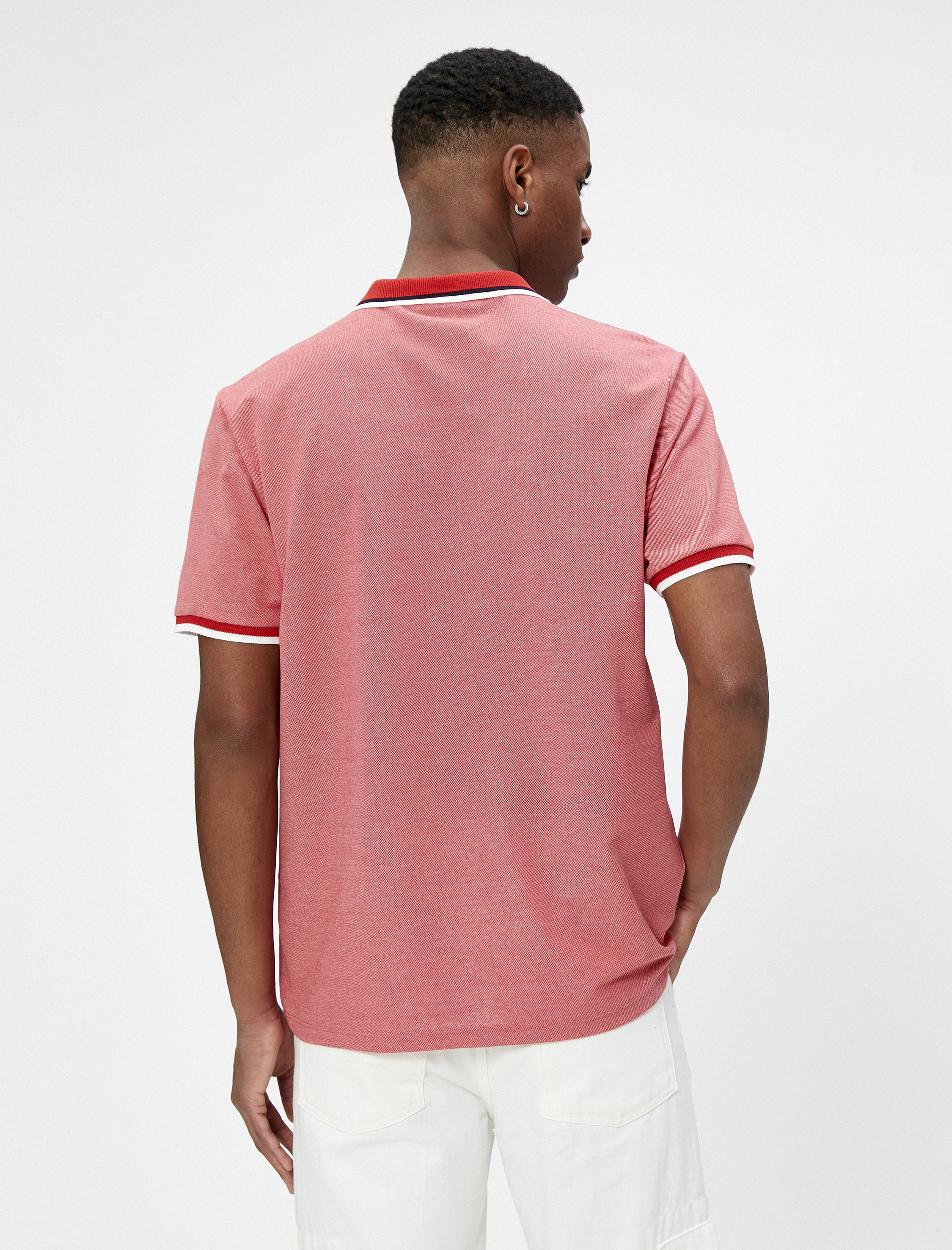 Polo Yaka Tişört Düğmeli Slogan İşlemeli Dar Kesim Kısa Kollu